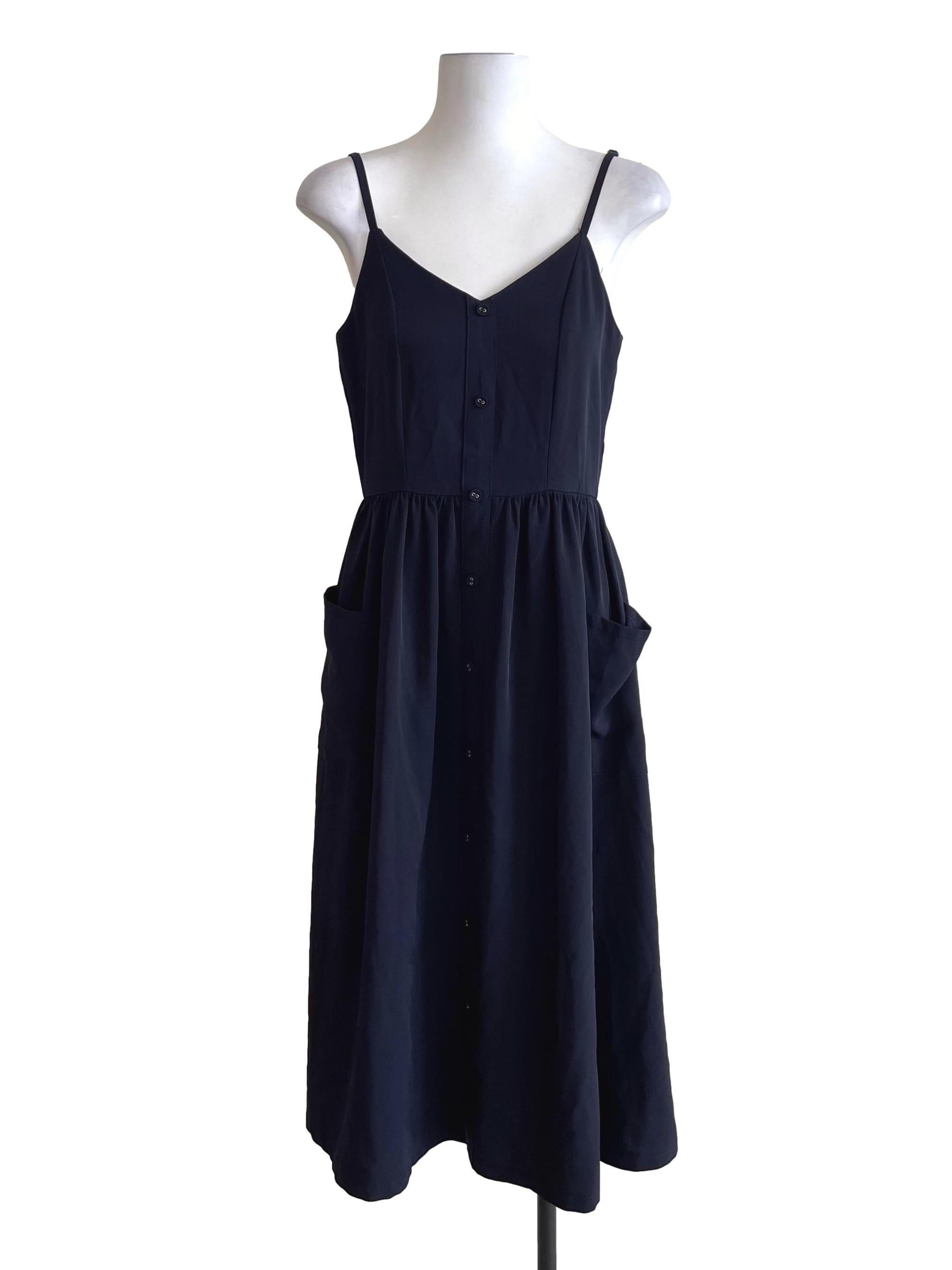 Dark Navy Buttons Bouffant Dress