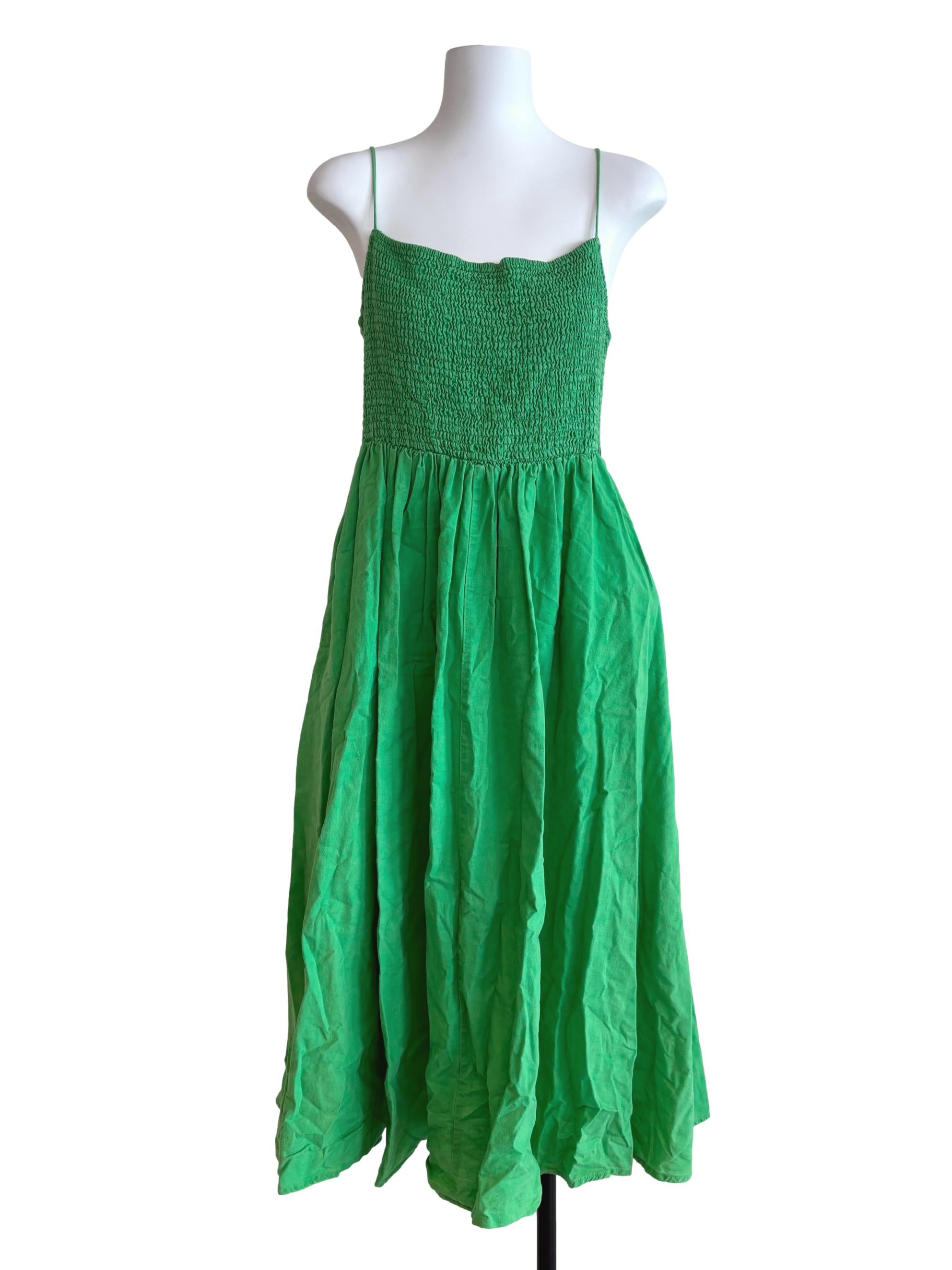 Parakeet Green Smocked A-Line Dress