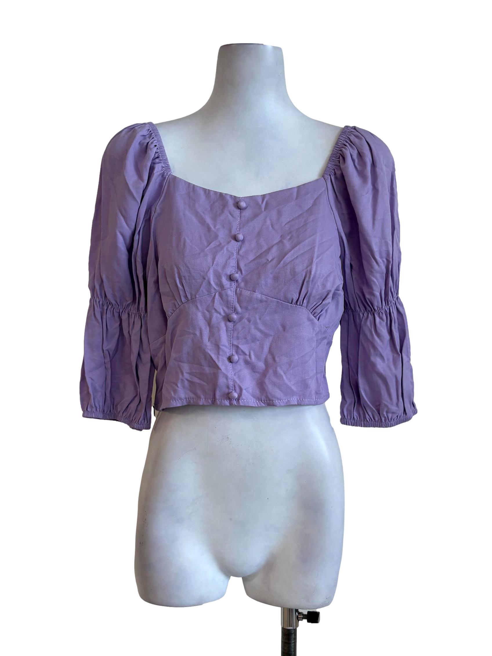Lilac Cinched Waist Buttoned Top