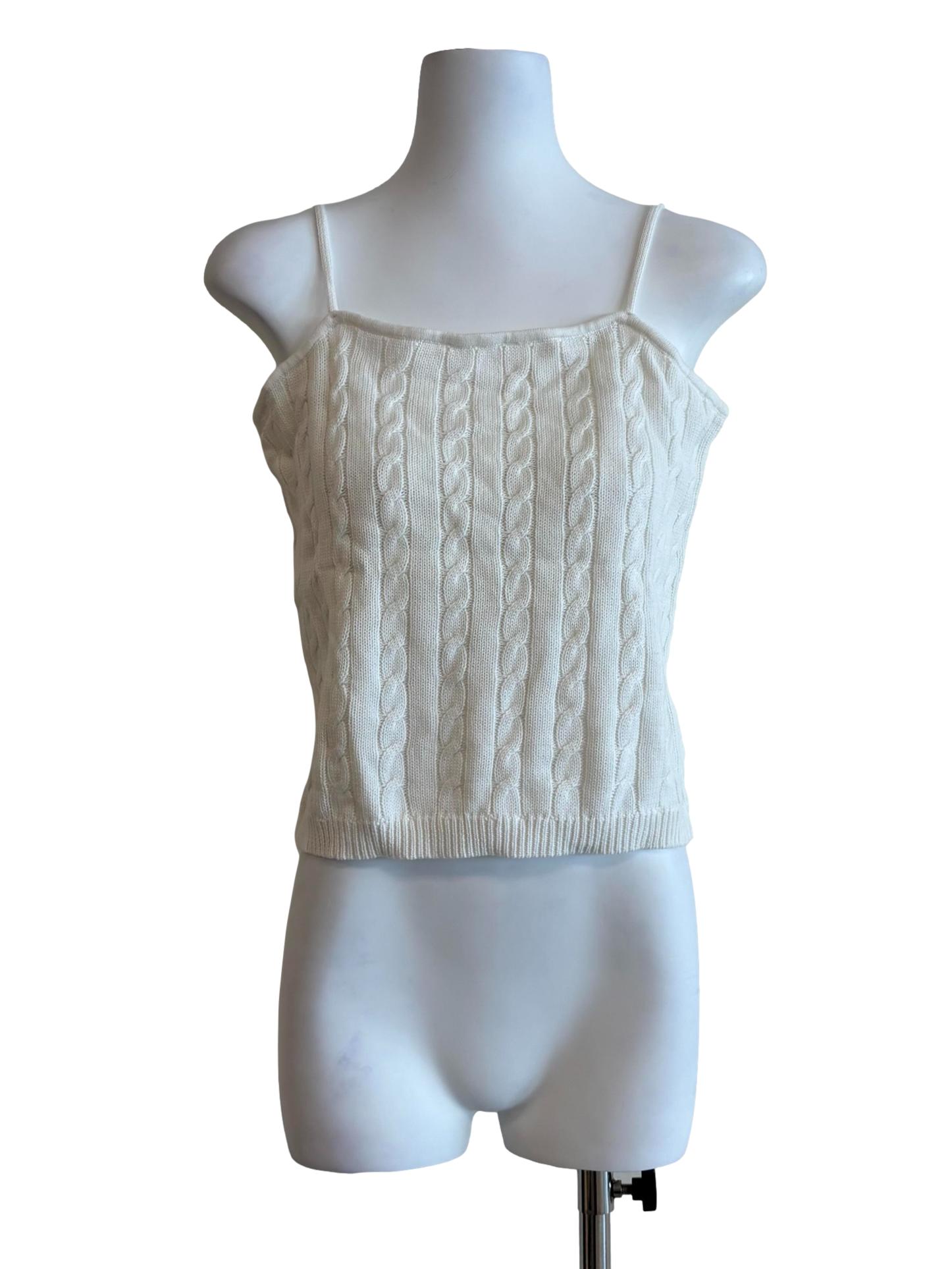 Powder White Sleeveless Knit Top
