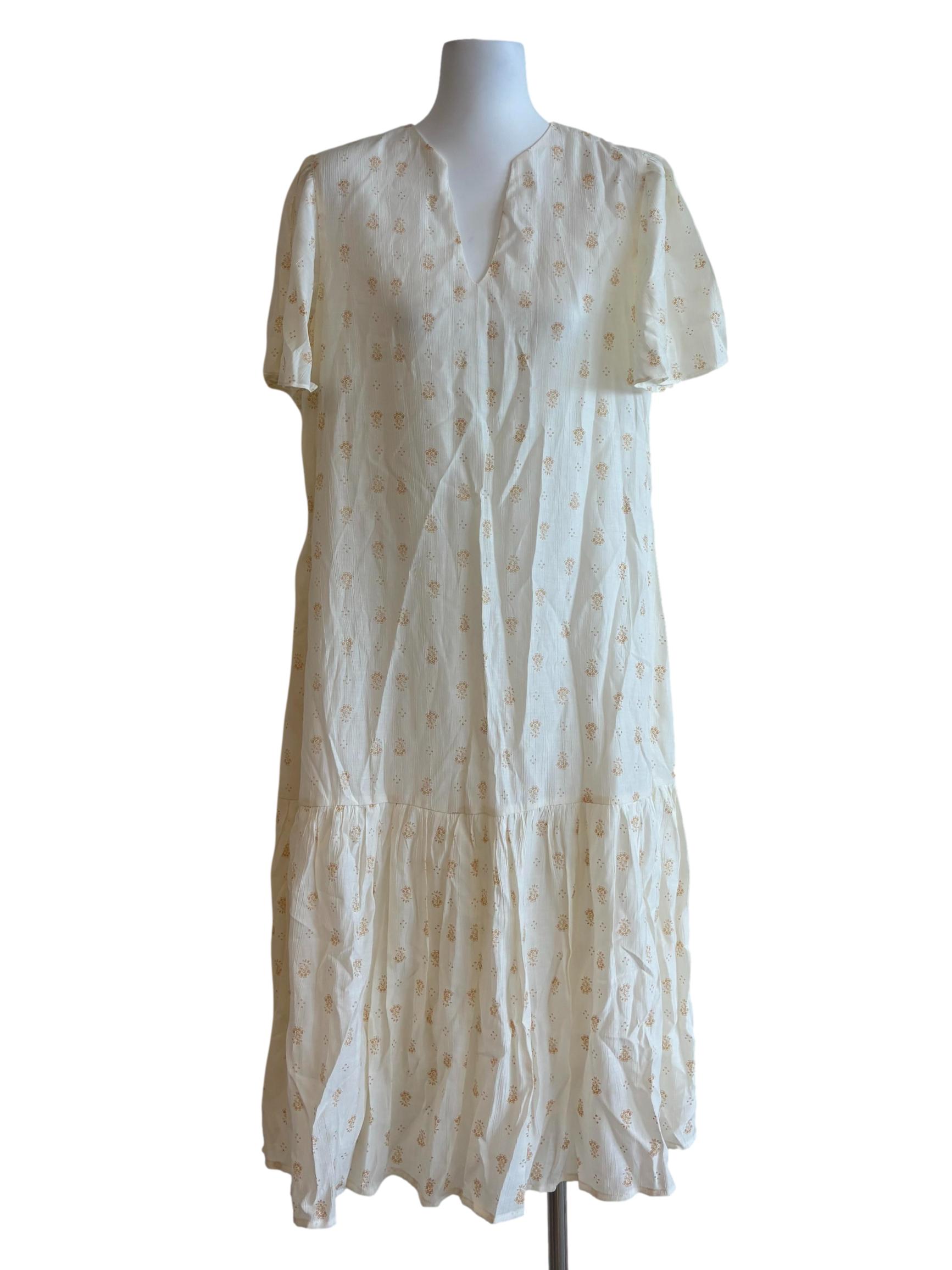 Floral White Short Sleeve Dropwaist Dress