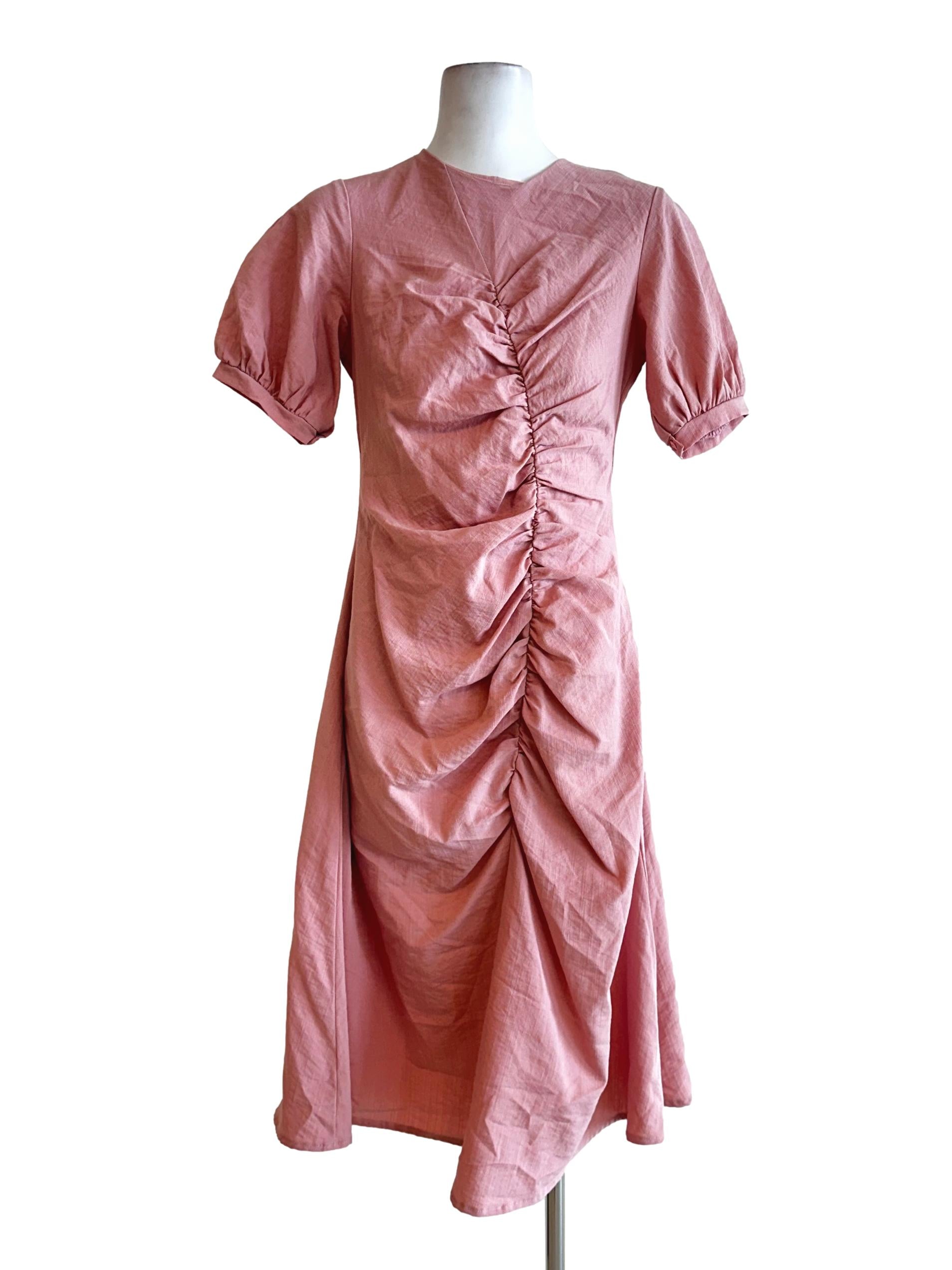 Coral Pink Round Neck Dress