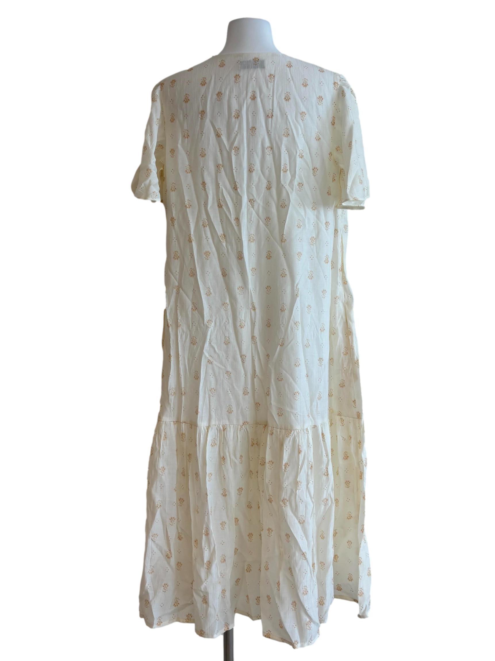 Floral White Short Sleeve Dropwaist Dress