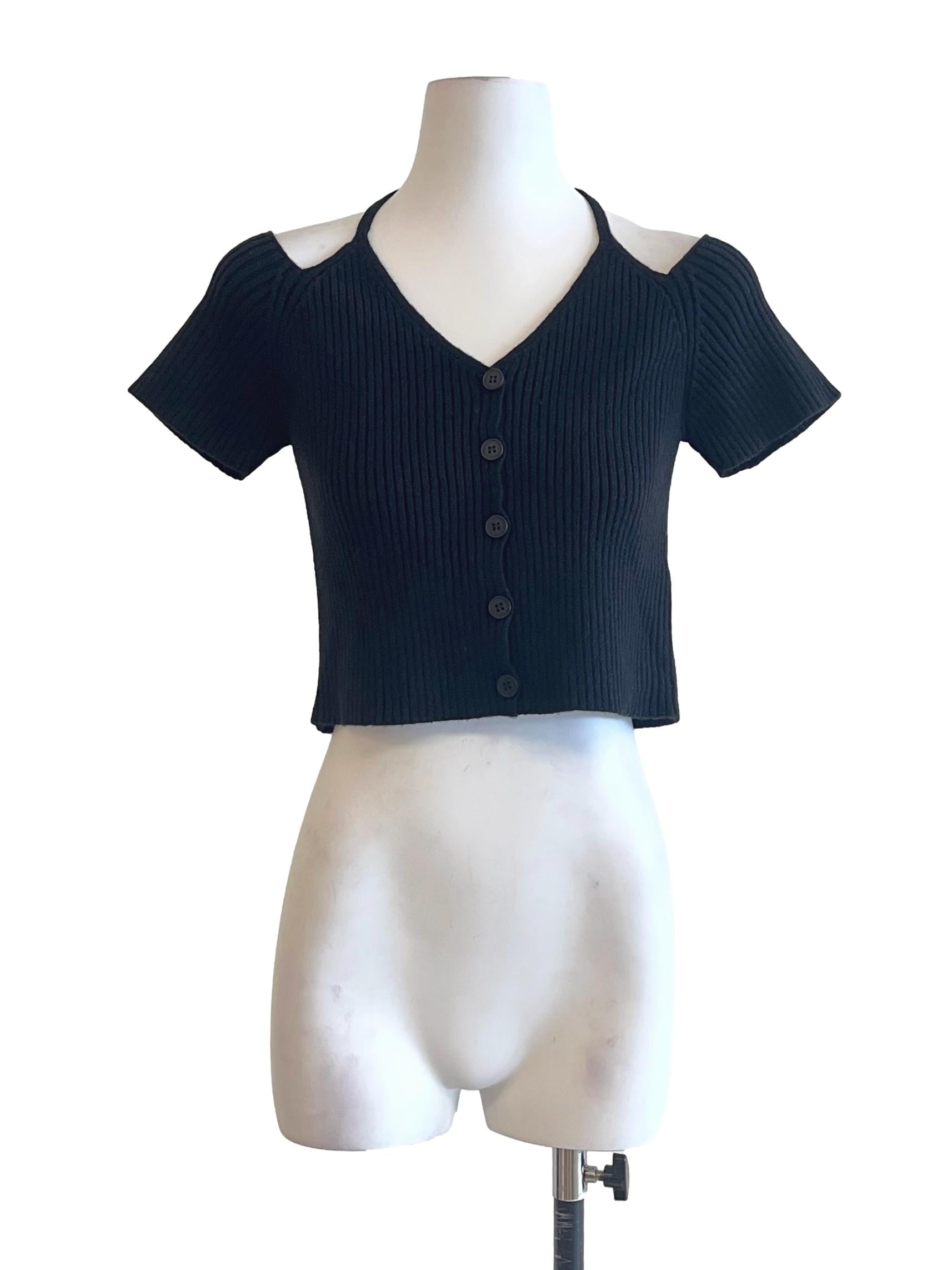 Ink Black Halter Strap Off Shoulder Top