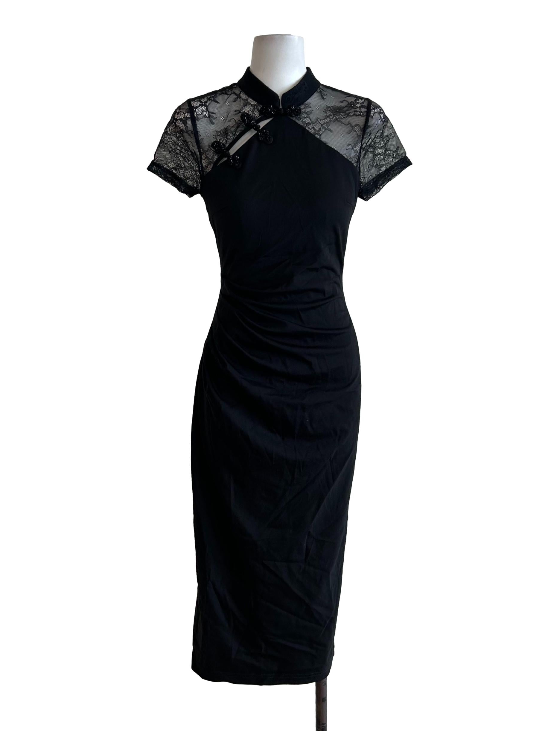 Onyx Black Cheongsam Dress