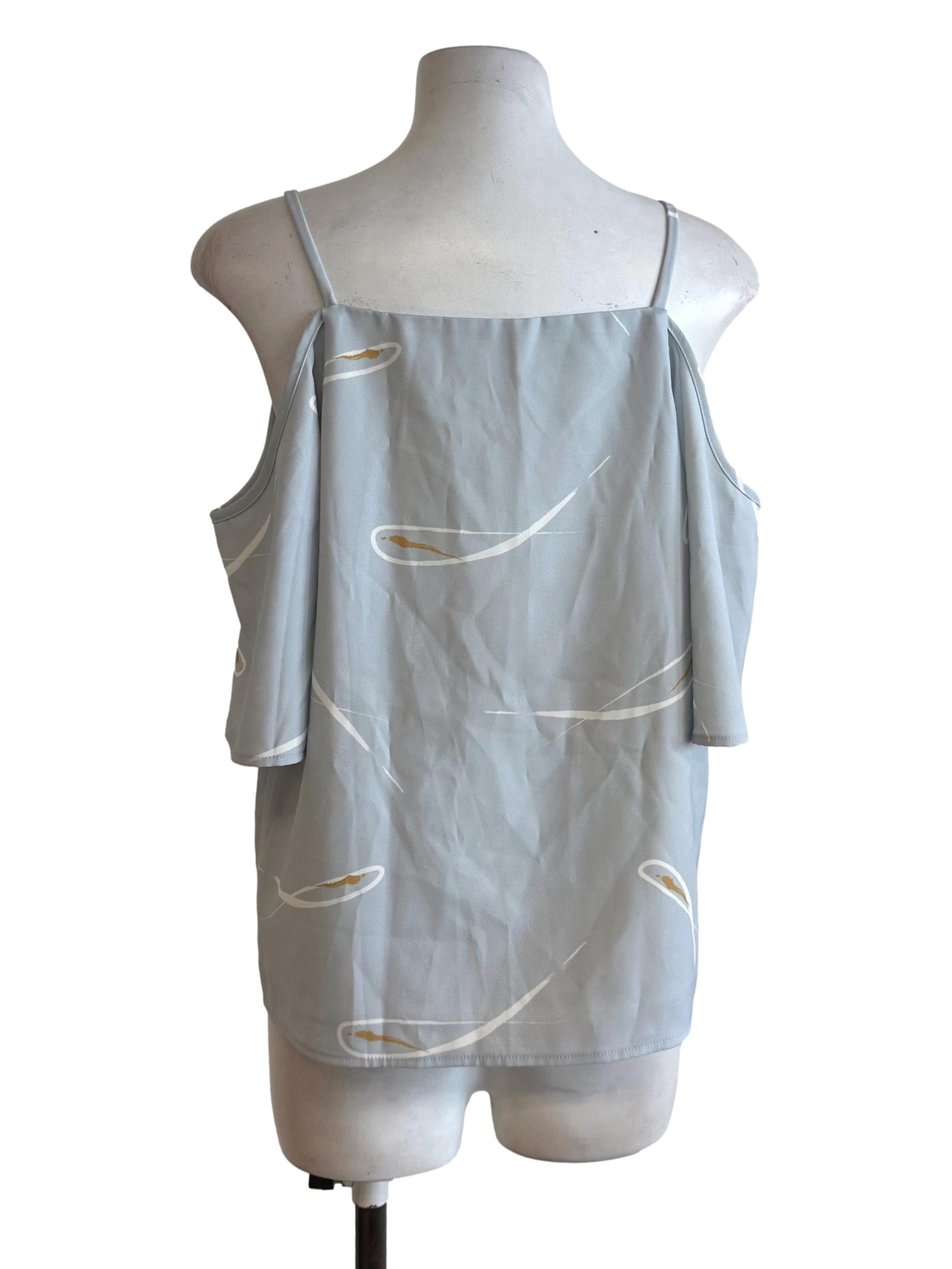 Pale Blue Pattern Off Shoulder Top