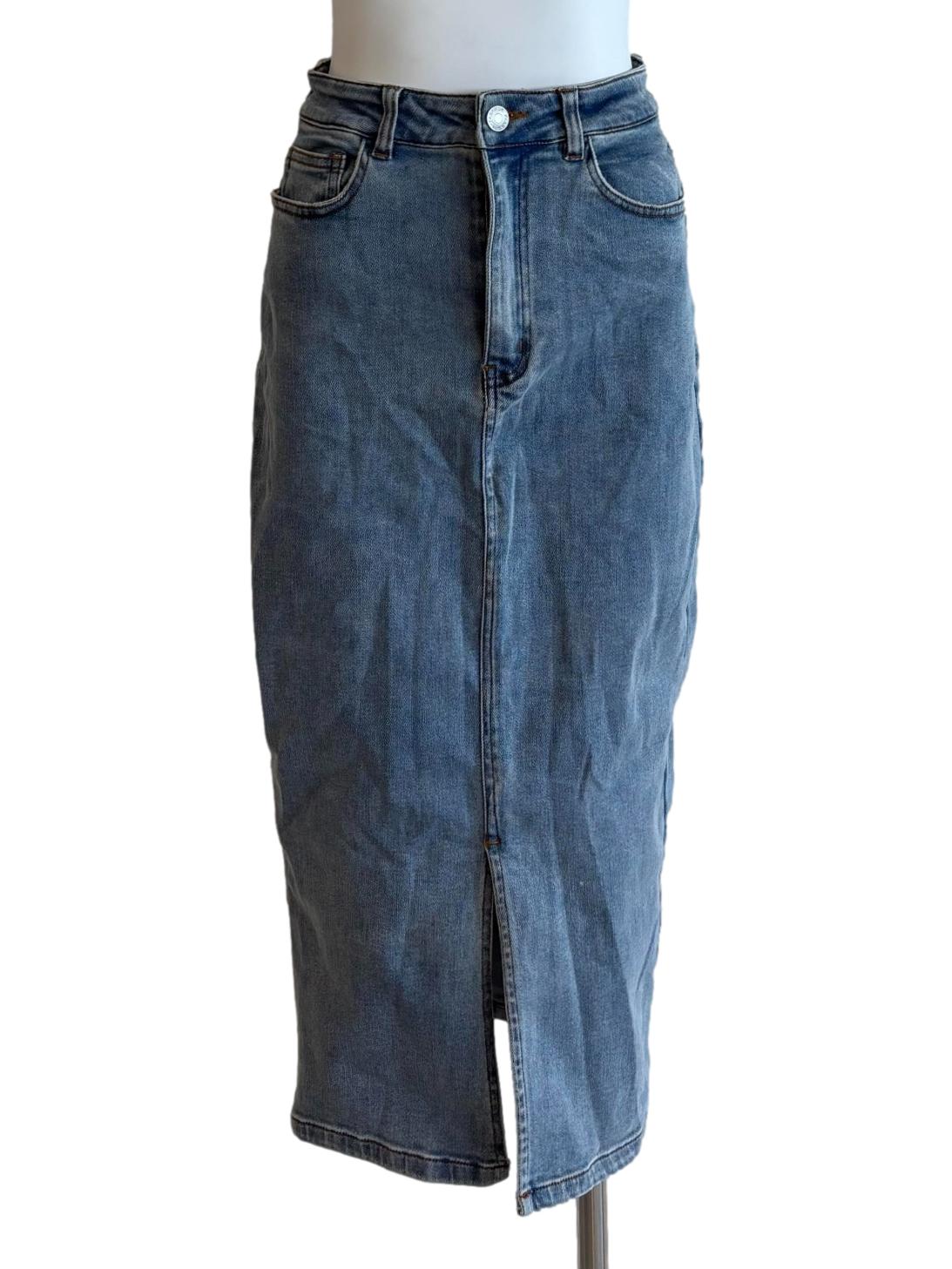 Blue Midi Pencil Denim Skirt