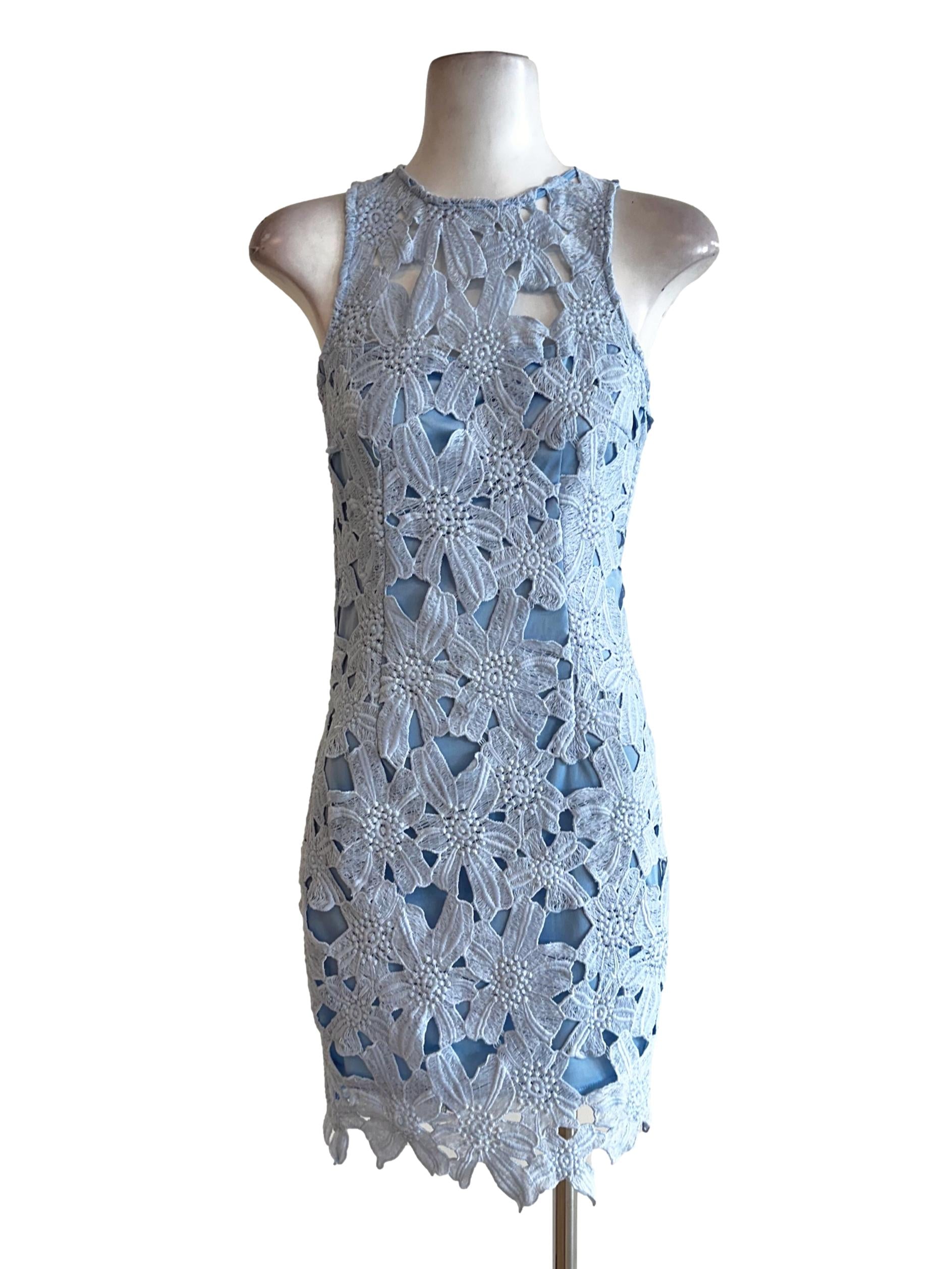 Blue Embroidery Lace Pattern Dress