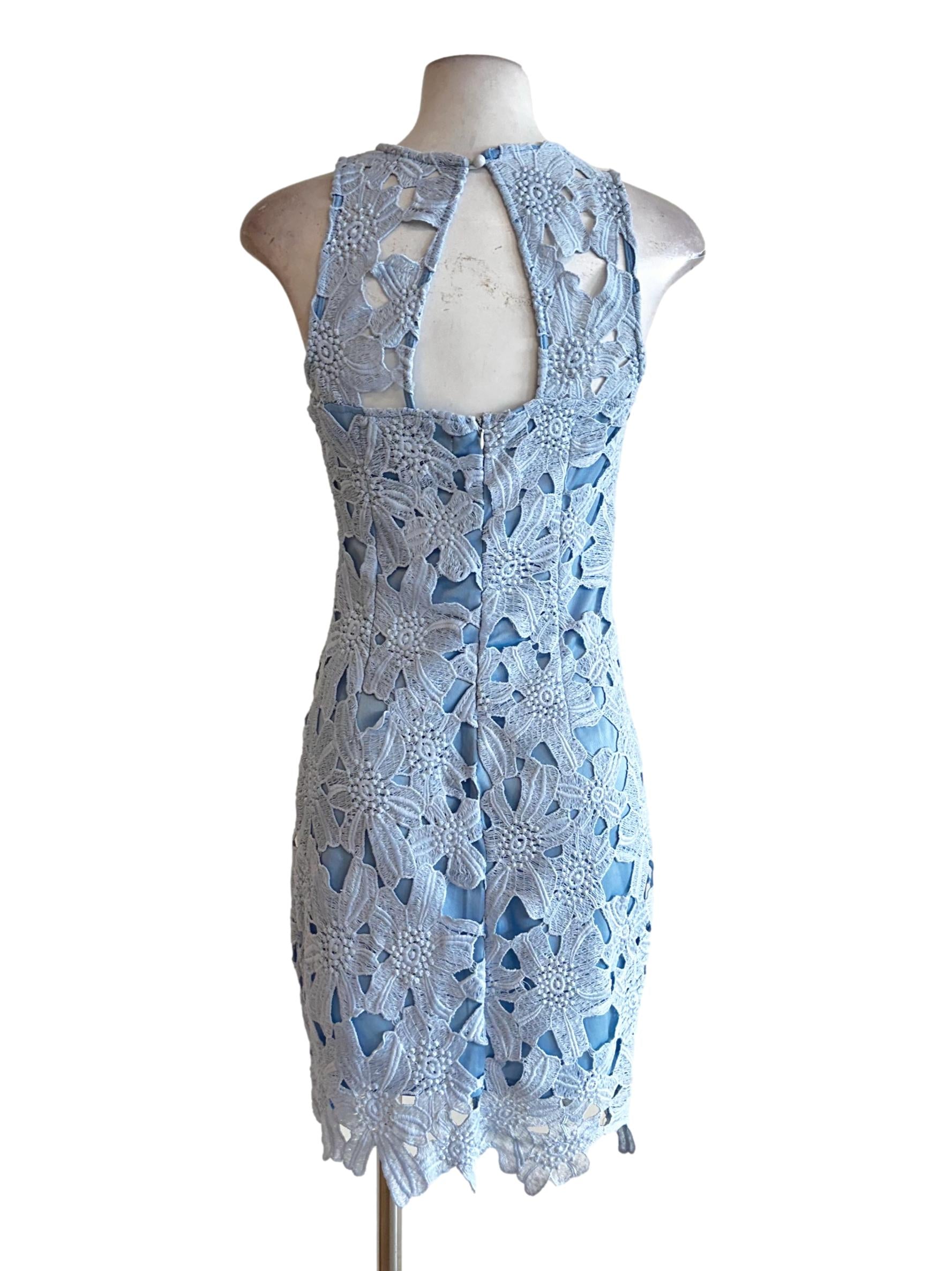 Blue Embroidery Lace Pattern Dress