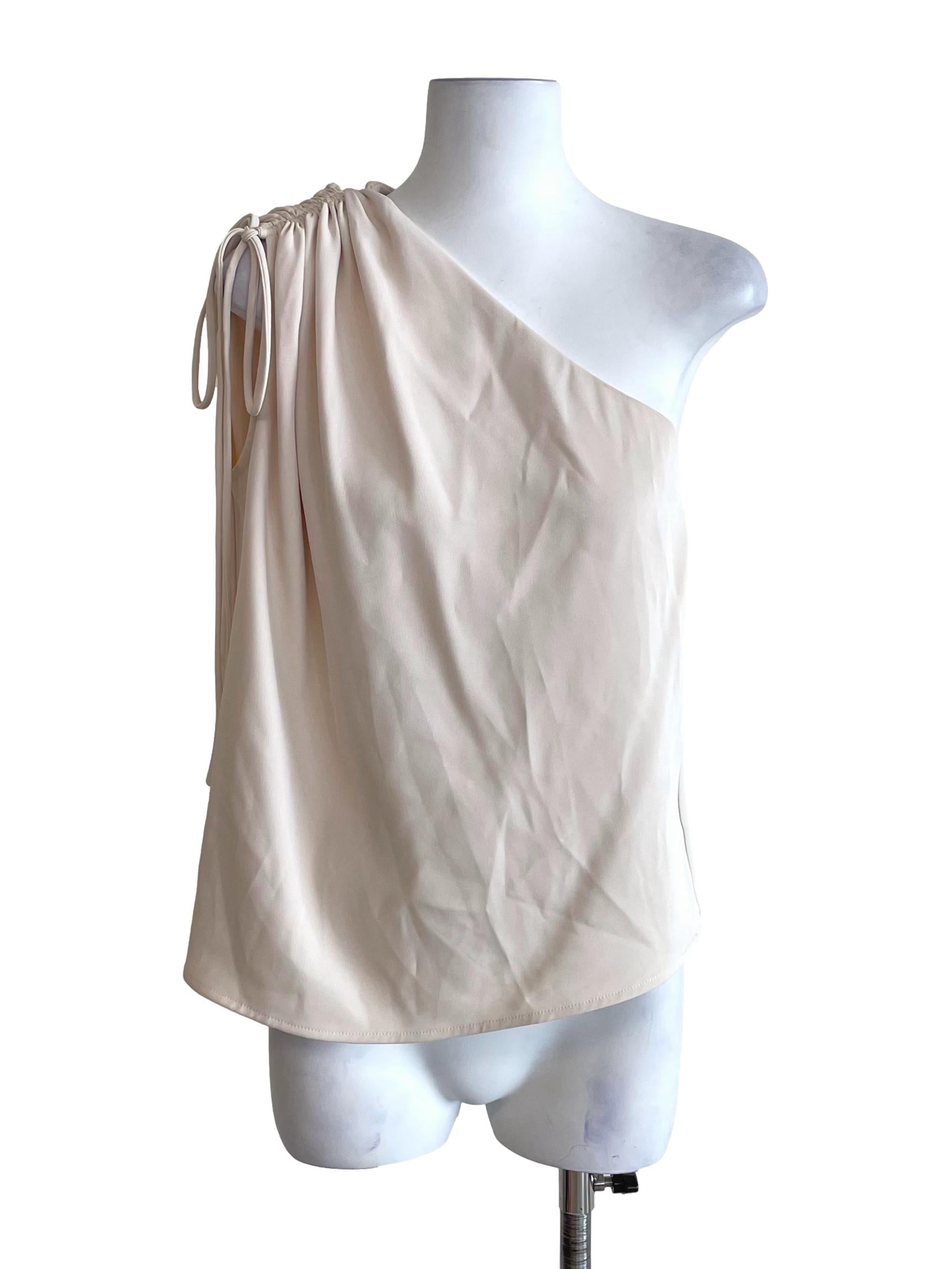 Rice White Ruched Asymmetric Top LB
