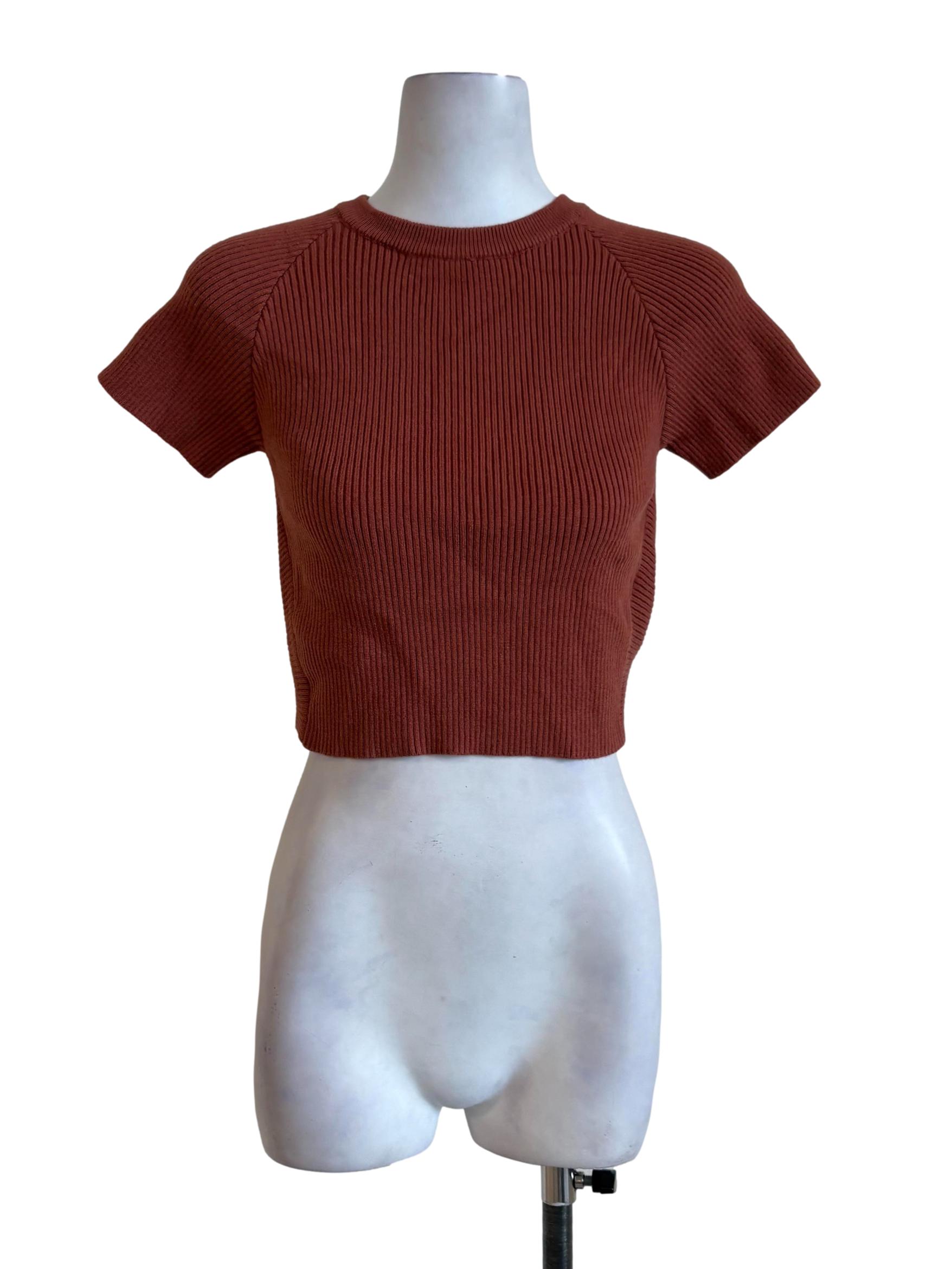 Brick Red Knitted Opened Back Top
