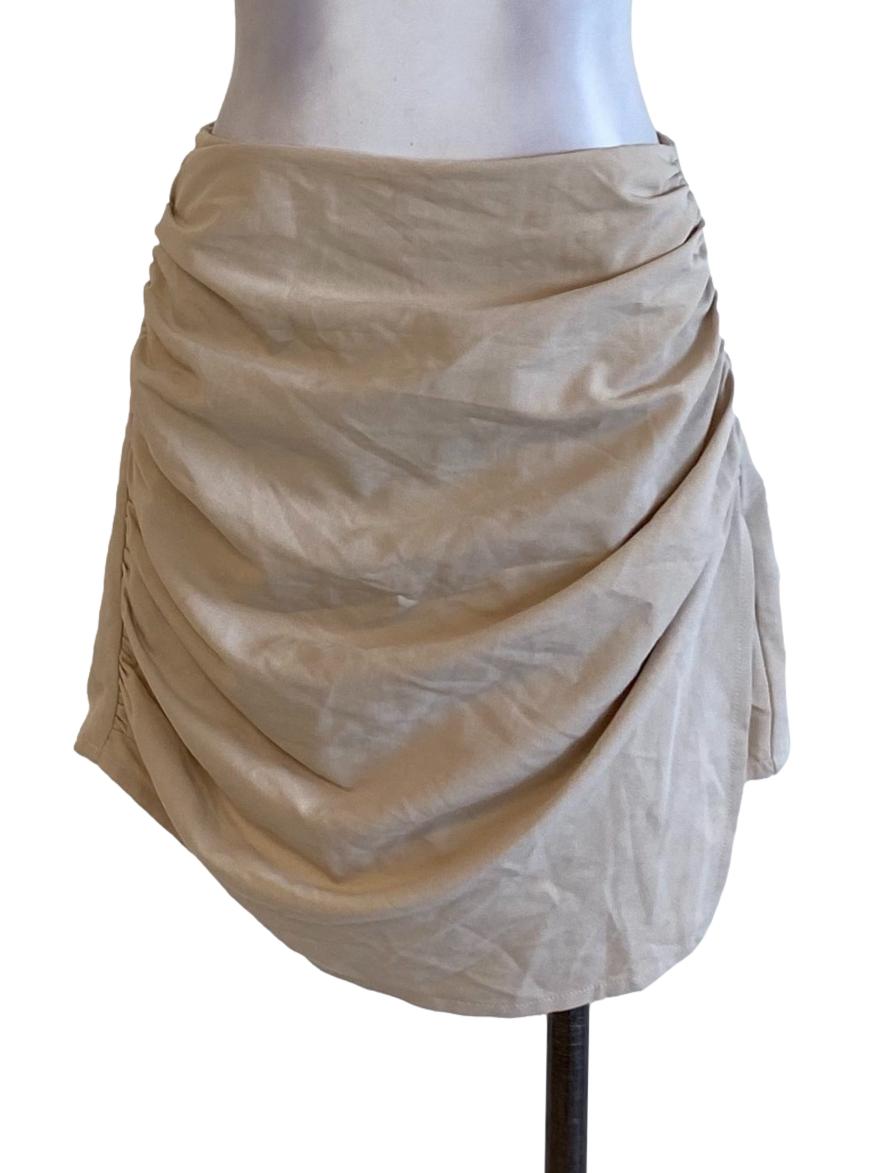 Beige Brown Wrap Mini Pencil Skort