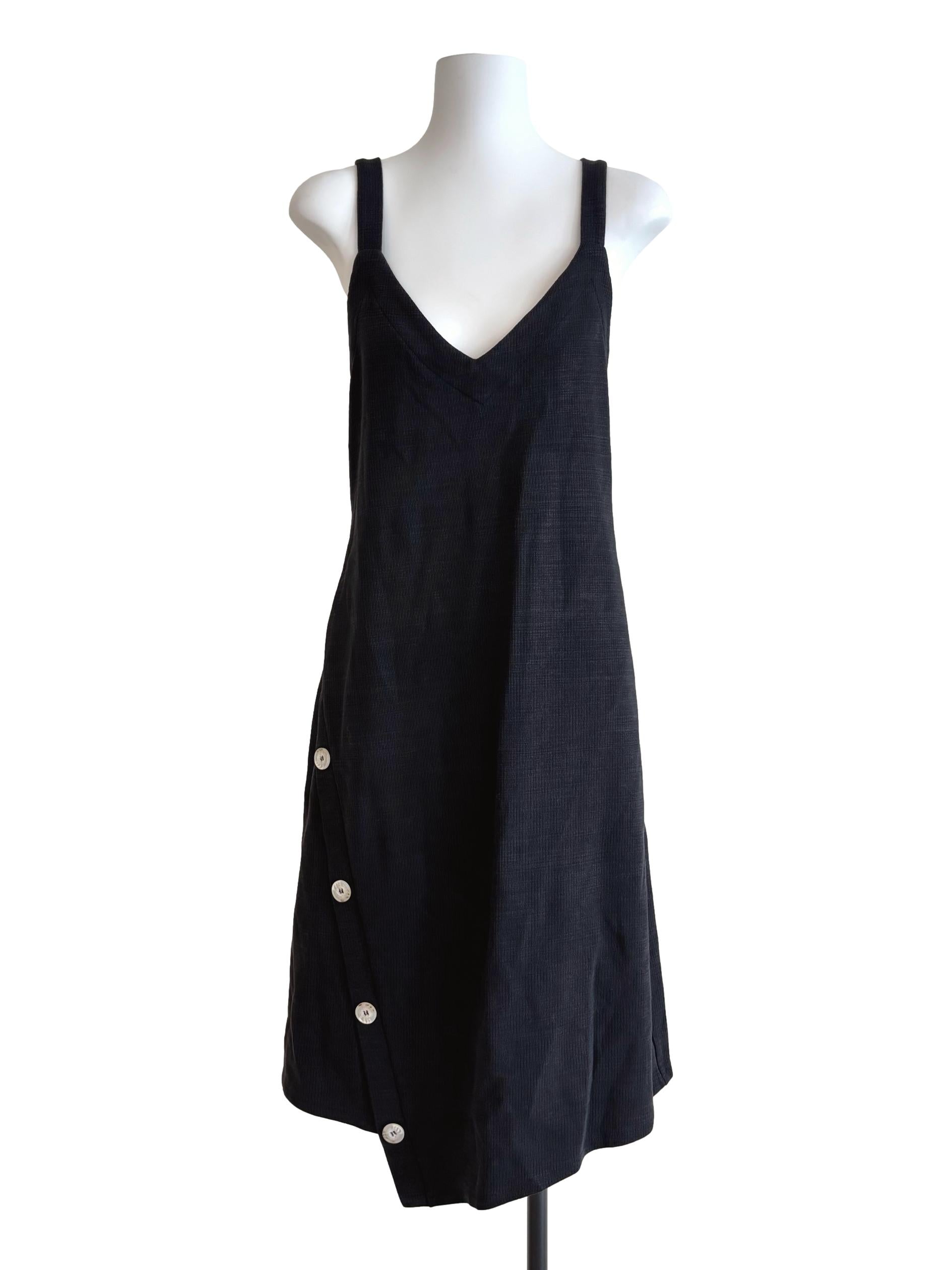 Jet Black V-Neck Asymmetrical Dress