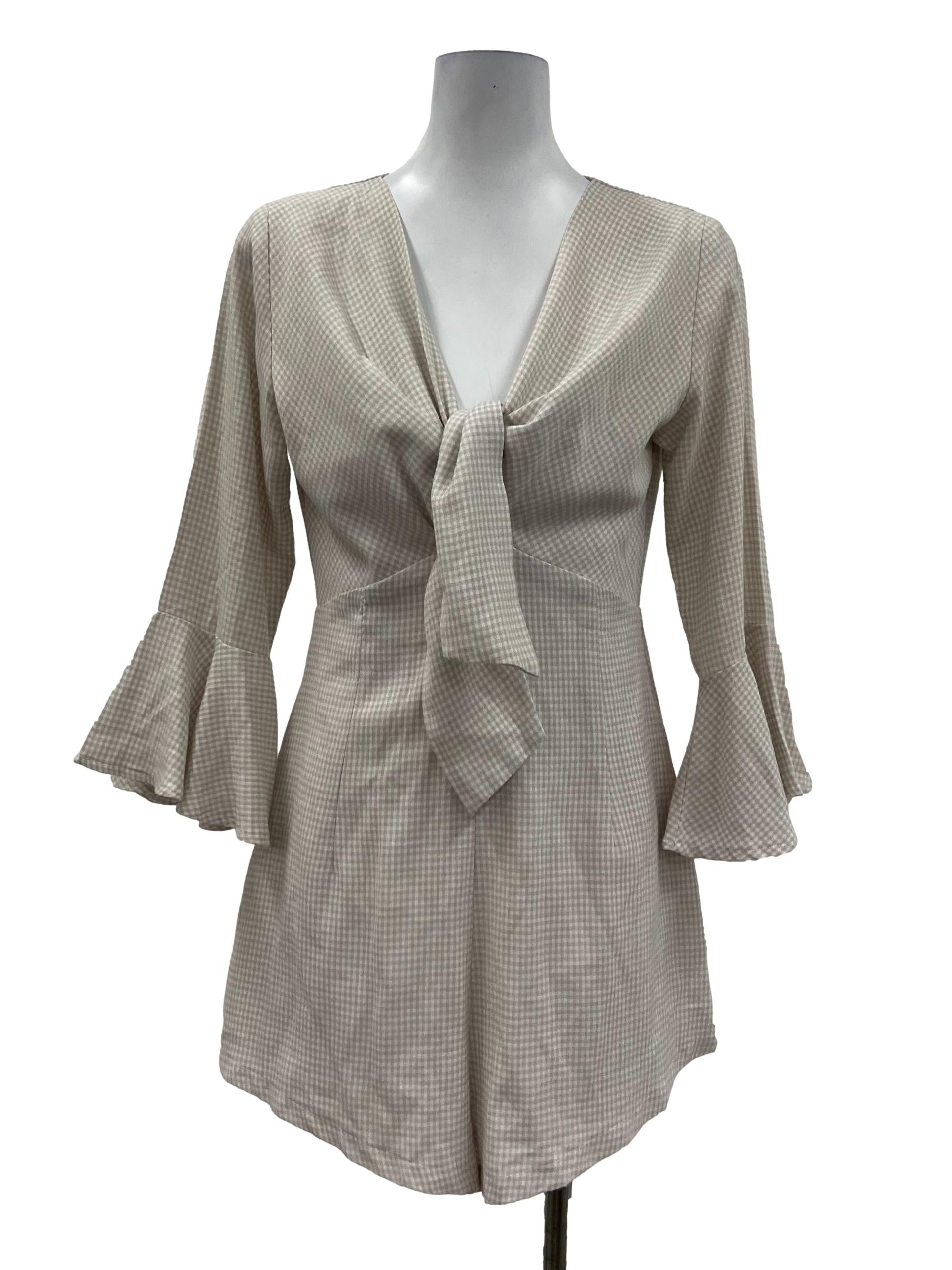 Hervelvetvase Light Brown Gingham Tie Front Romper