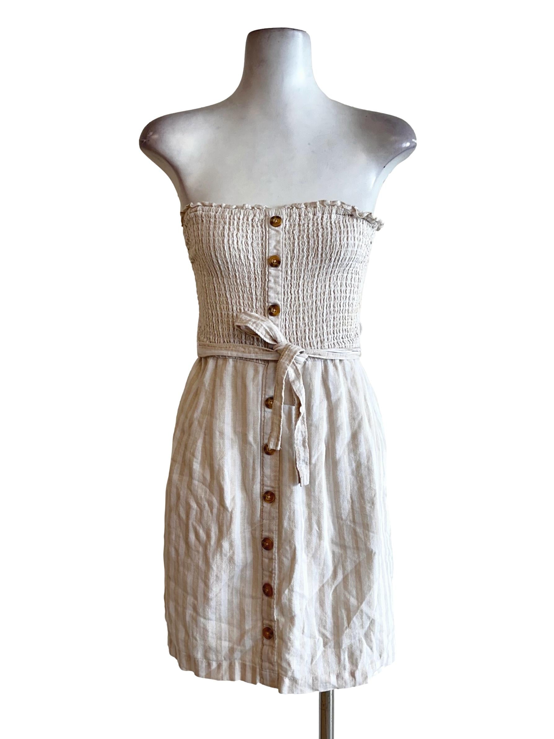 Eggnog Beige Textured Pattern Sleeveless Dress