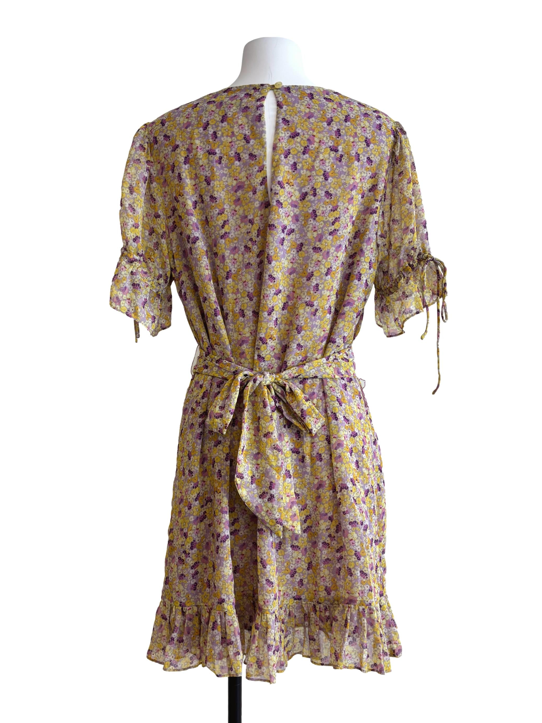 Daffodil Yellow Floral Mini Ruffle Dress