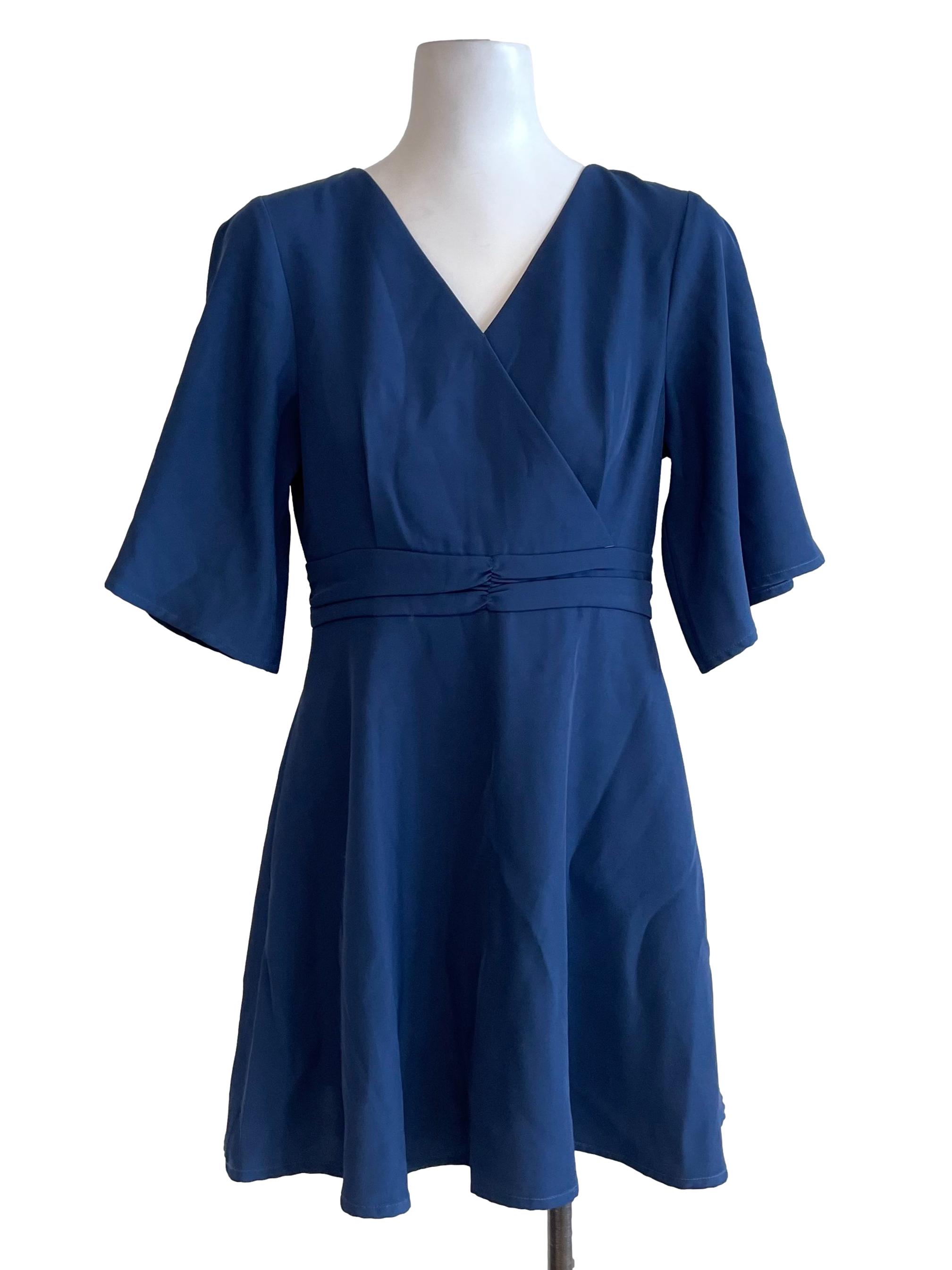 Dark Blue V Neck Dress