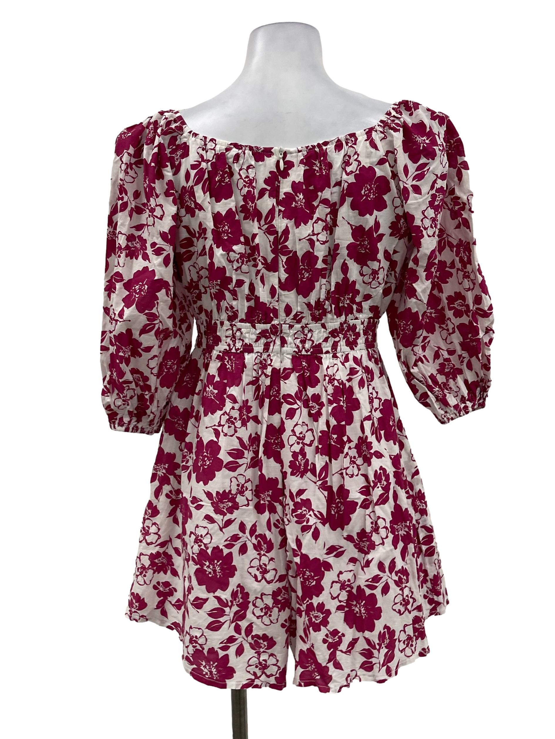 Hervelvetvase White V-Neck Mini Dress With Pink Flowers