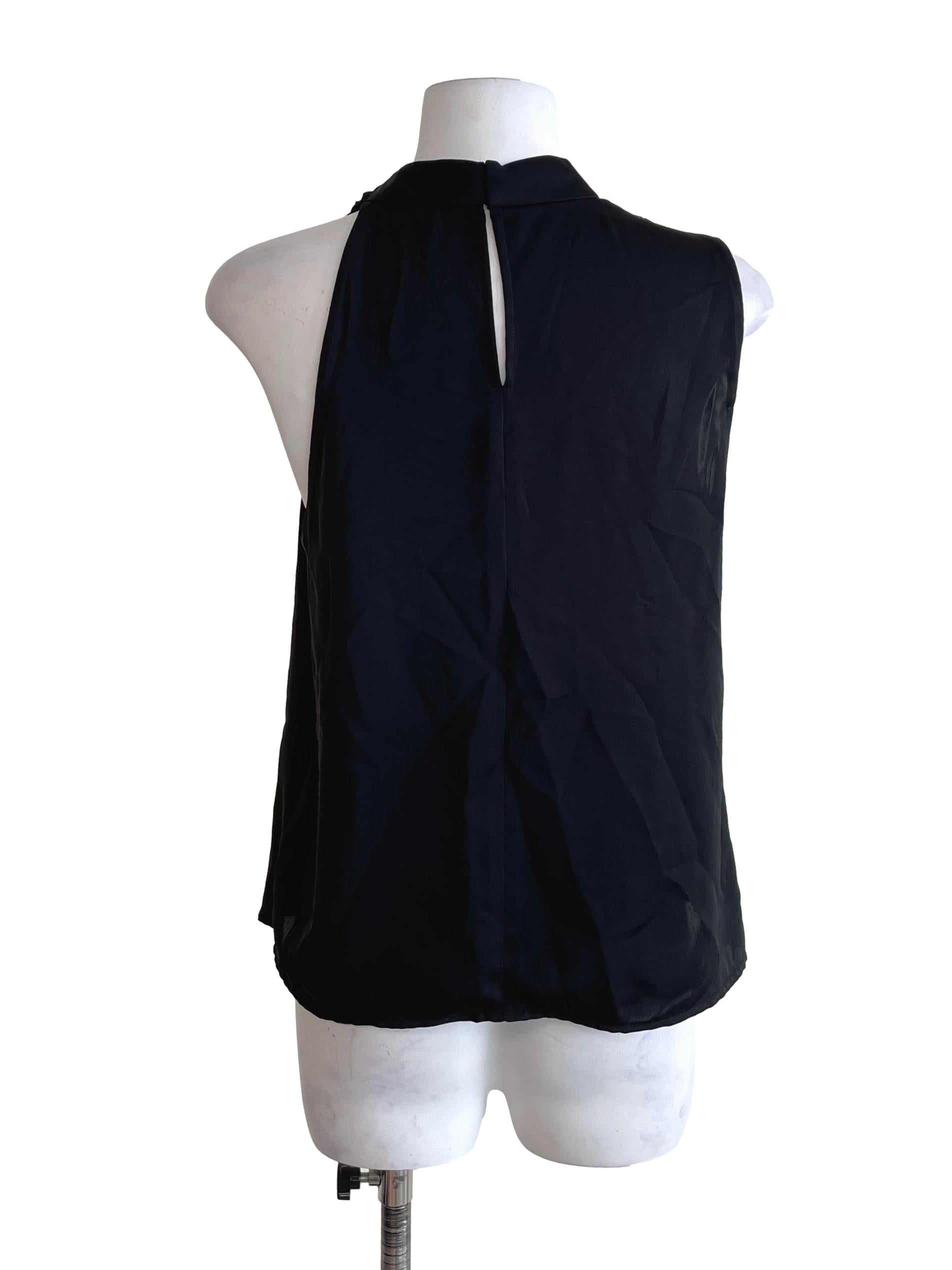 Black Draped Mid Neck Satin Top LB