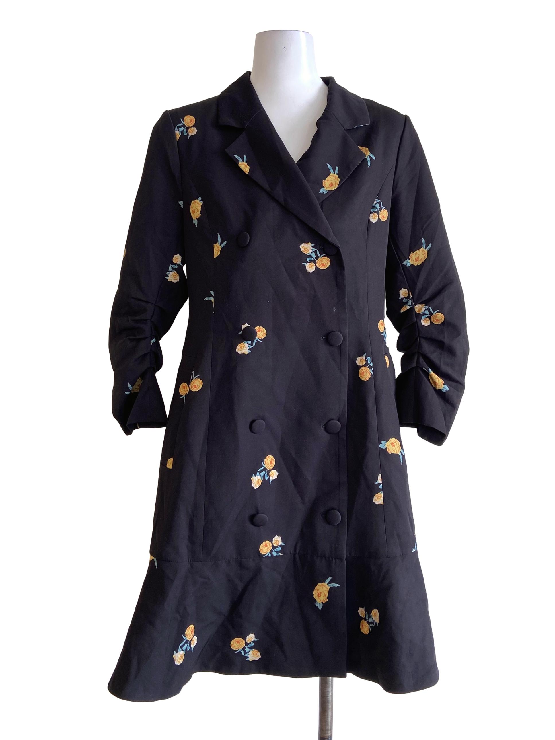 Black & Floral Button Down Drop Waist Dress