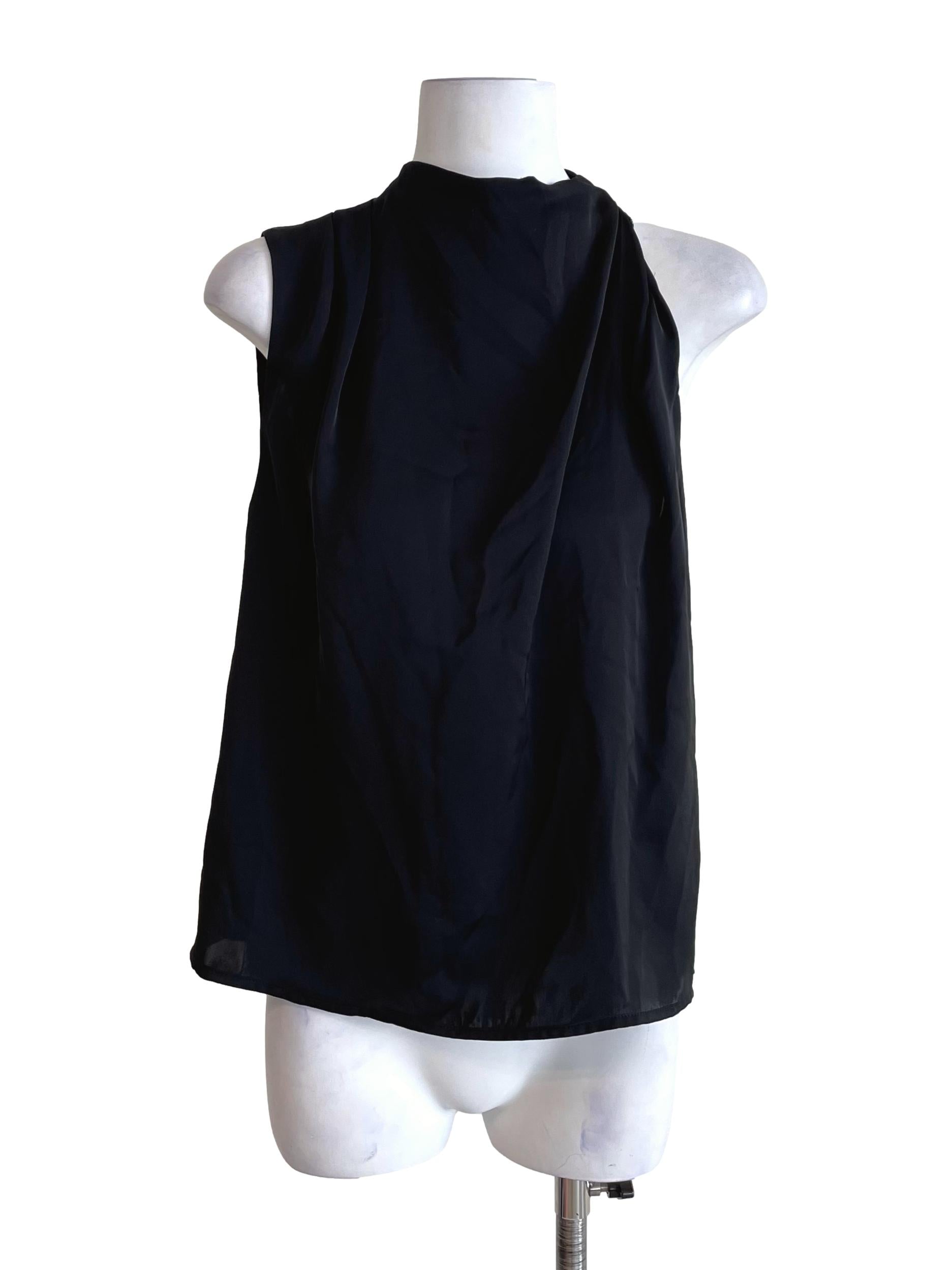 Black Draped Mid Neck Satin Top LB