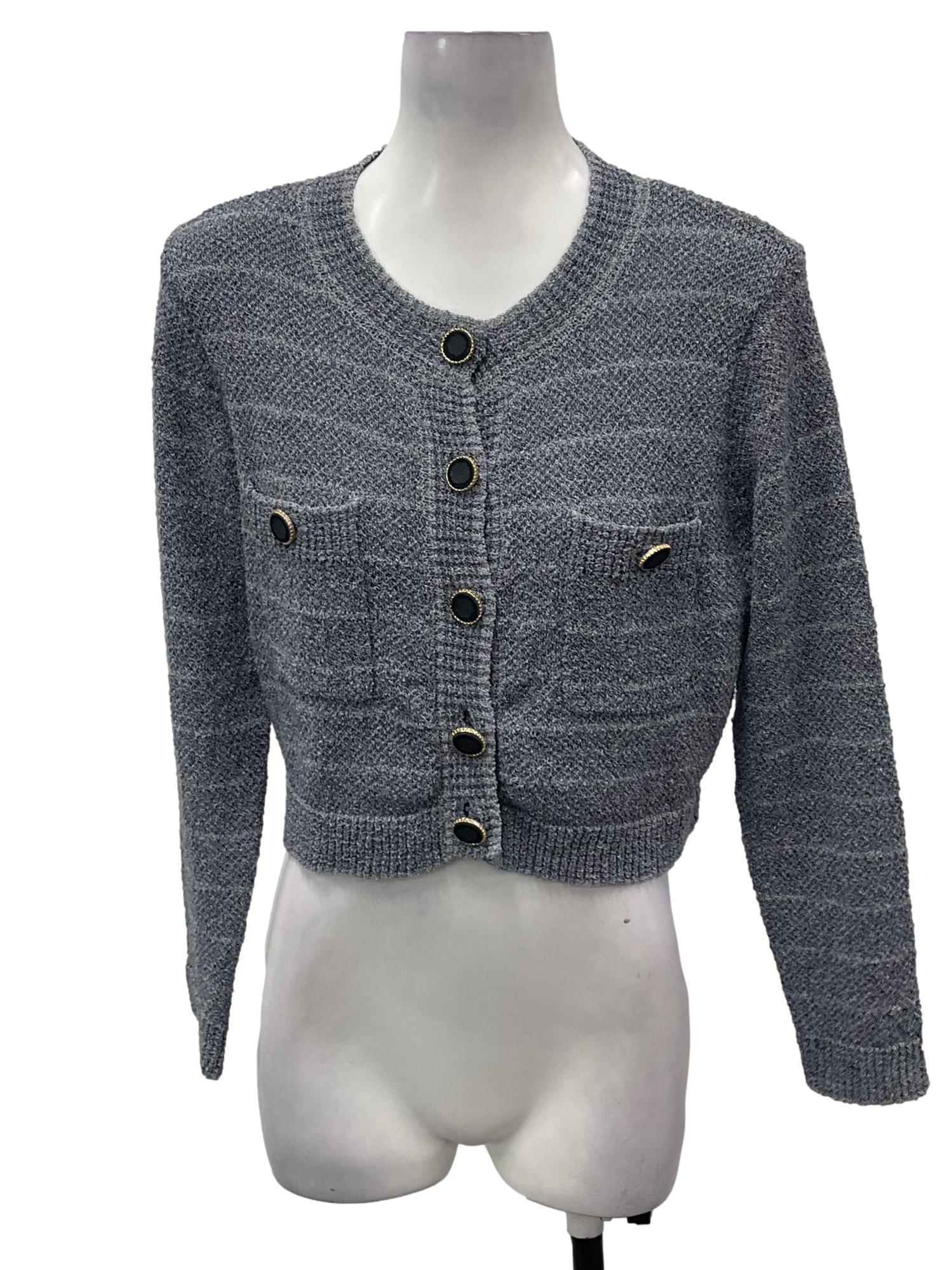 Stone Blue Roundneck Knit Button Down Cardigan