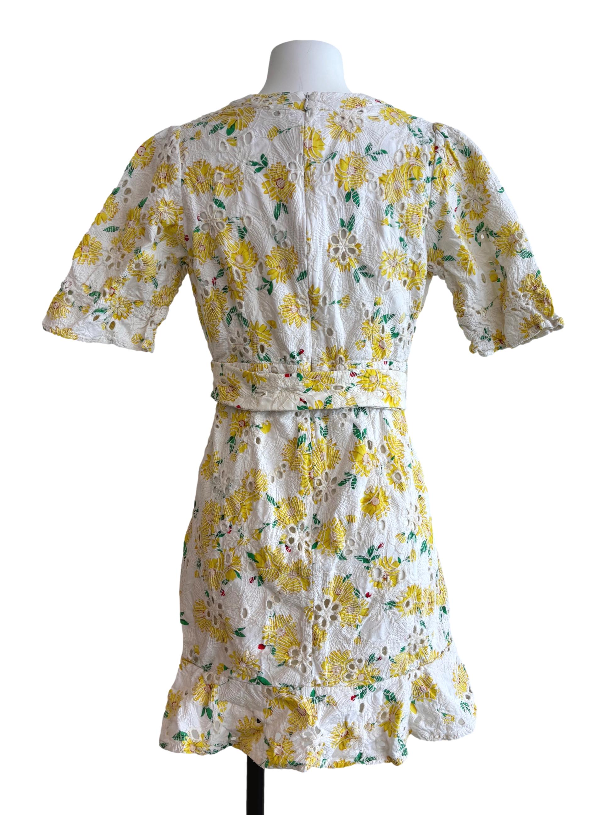 Powder White Yellow Mini Eyelet Dress