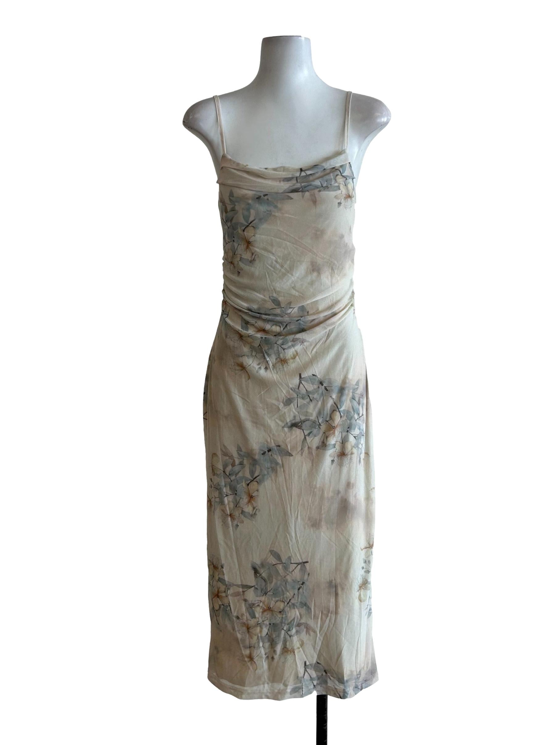 Beige Floral Mesh Dress