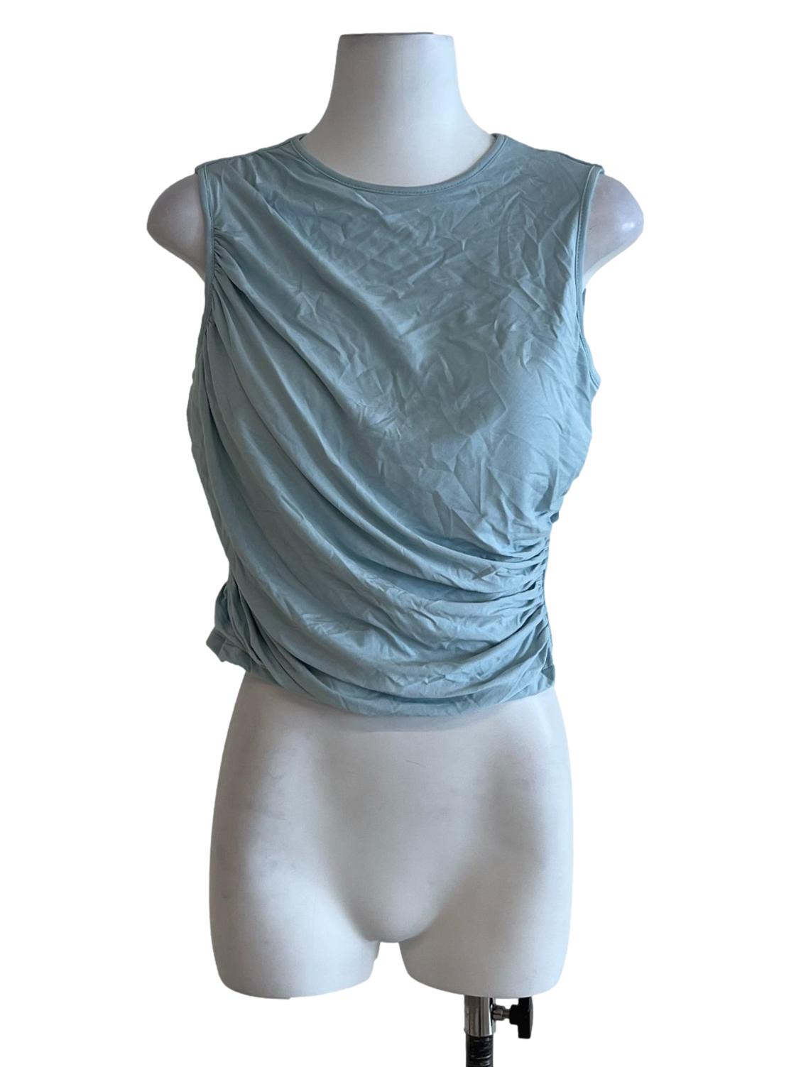 Sky Blue Jewel Neckline Draped Top