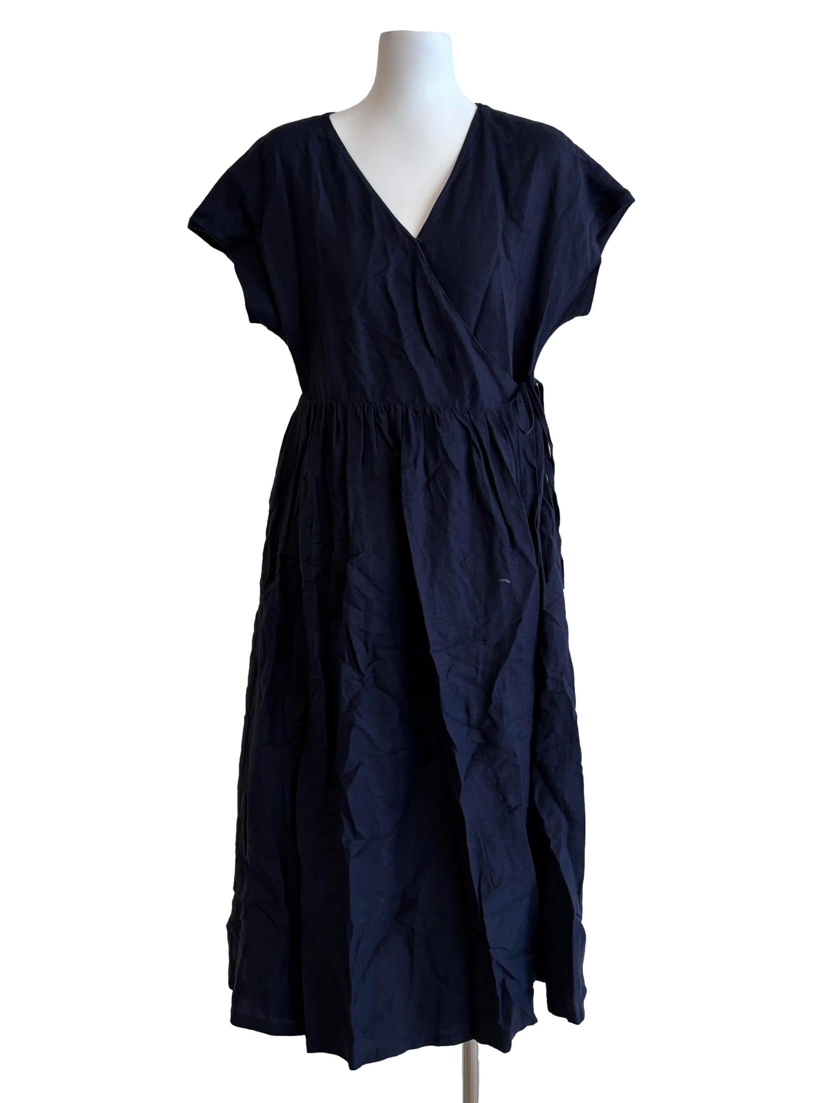 Navy Blue Cotton Wrap Dress