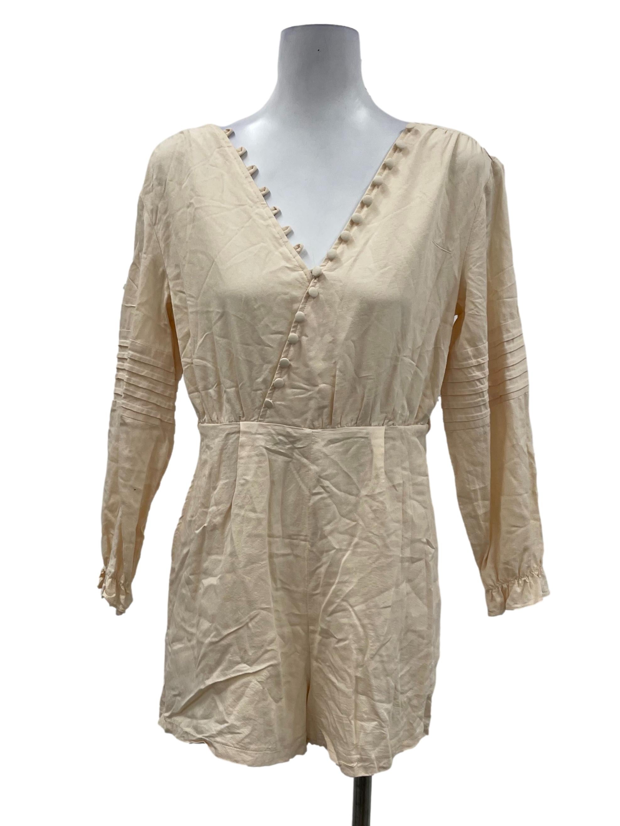 Hervelvetvase Beige V-Neck Button Down Romper