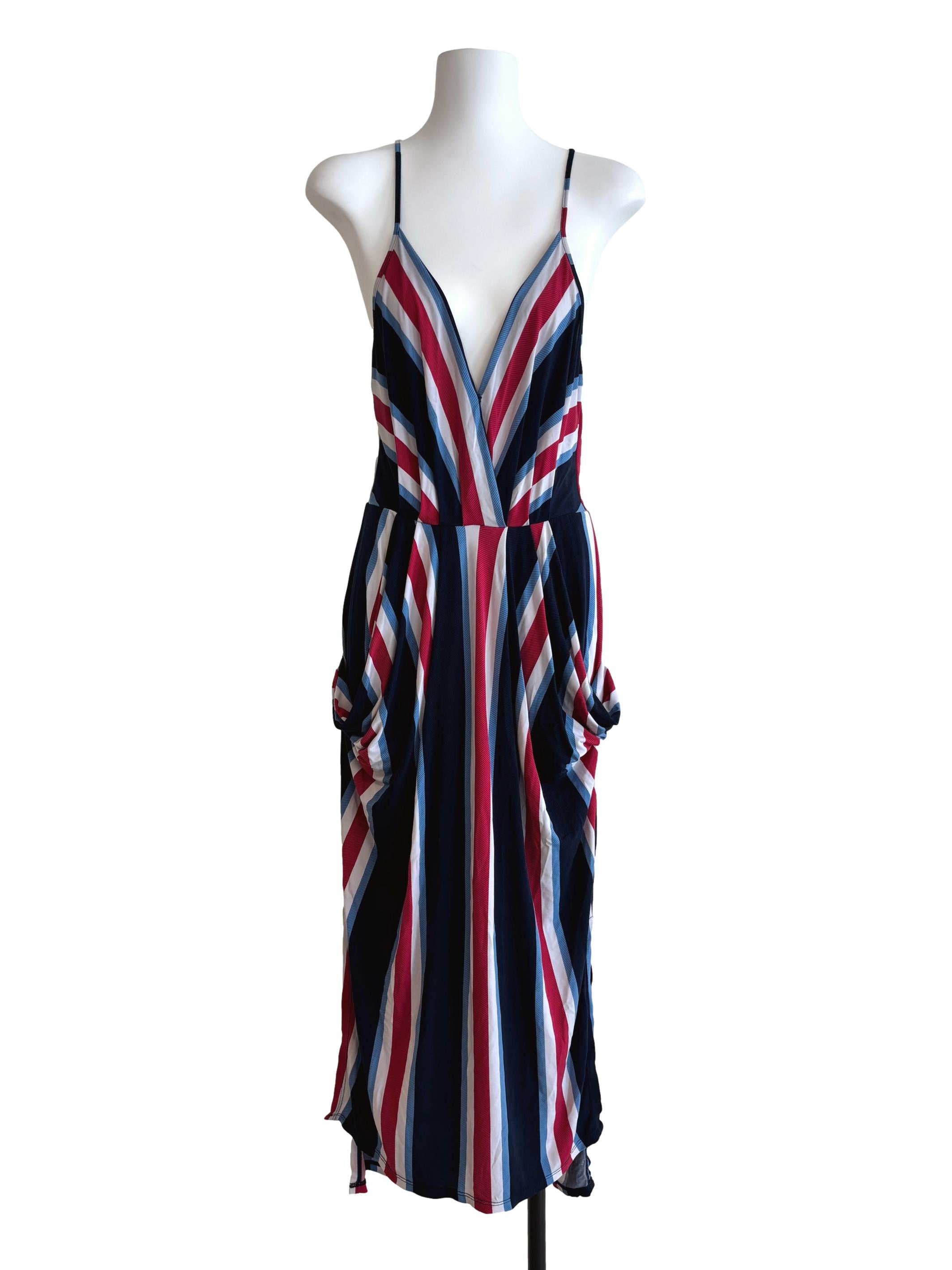 Midnight Blue Red Striped Kaftan Dress