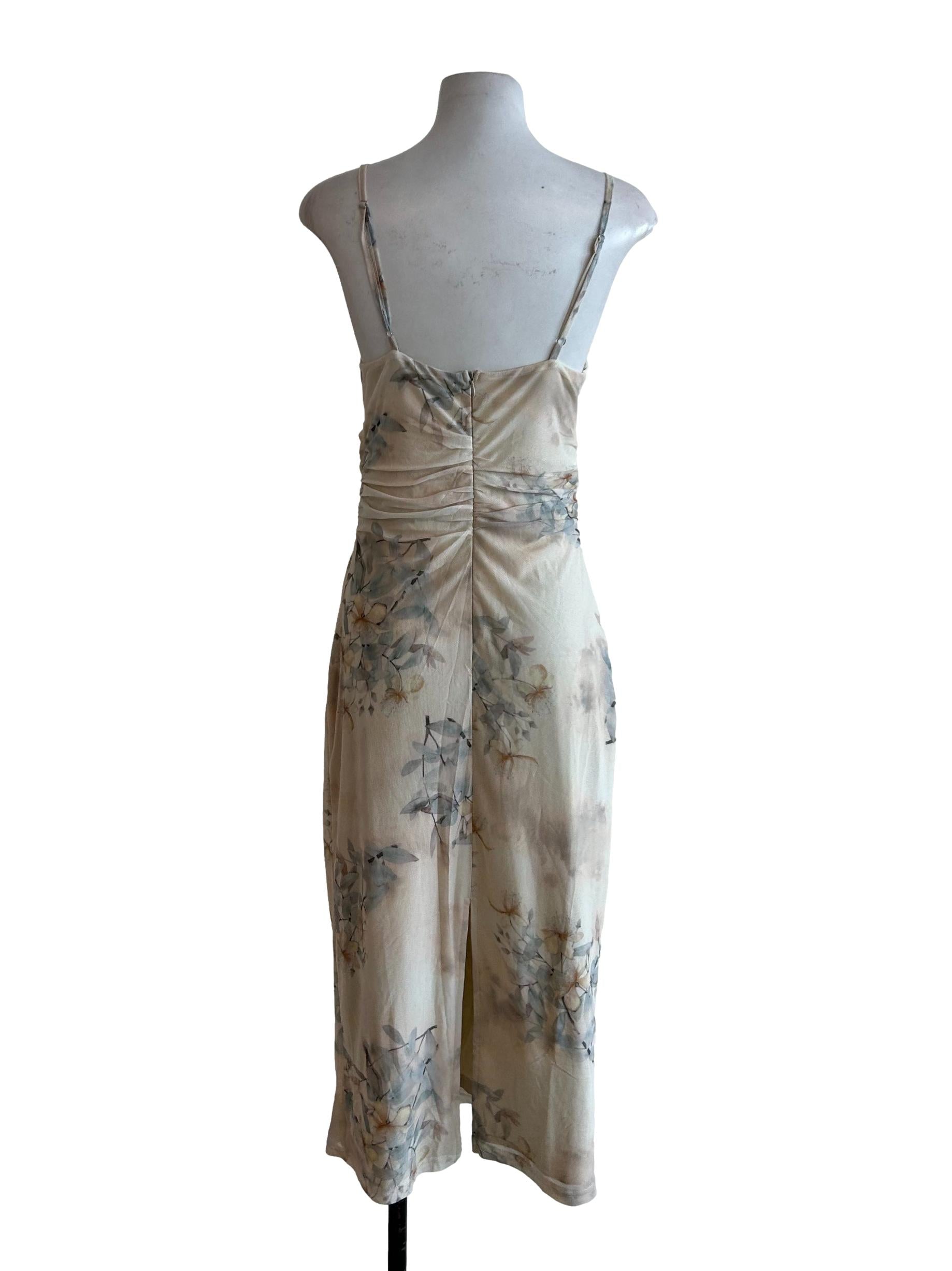 Beige Floral Mesh Dress