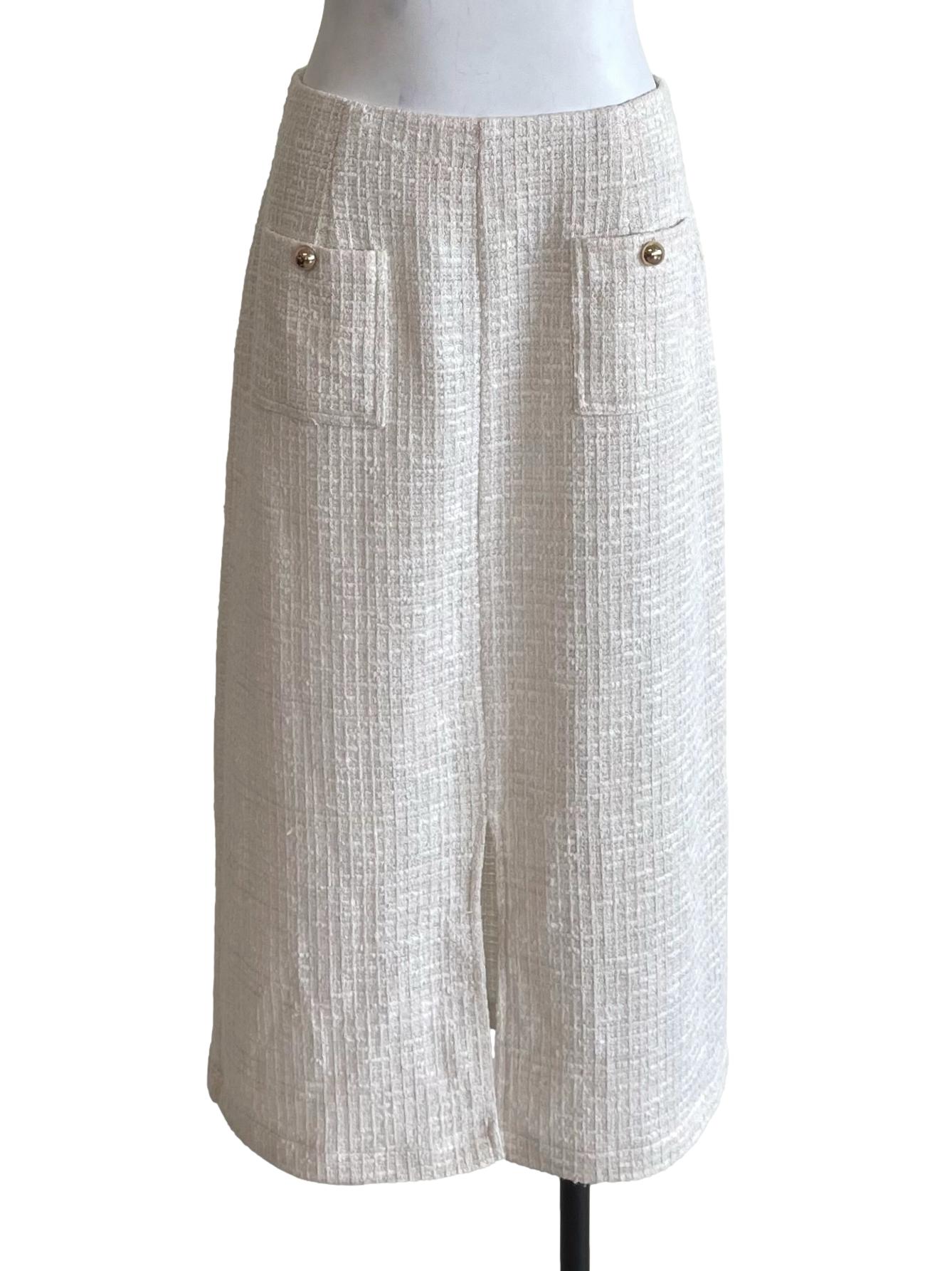 Lace White Tweed Pencil Skirt LB