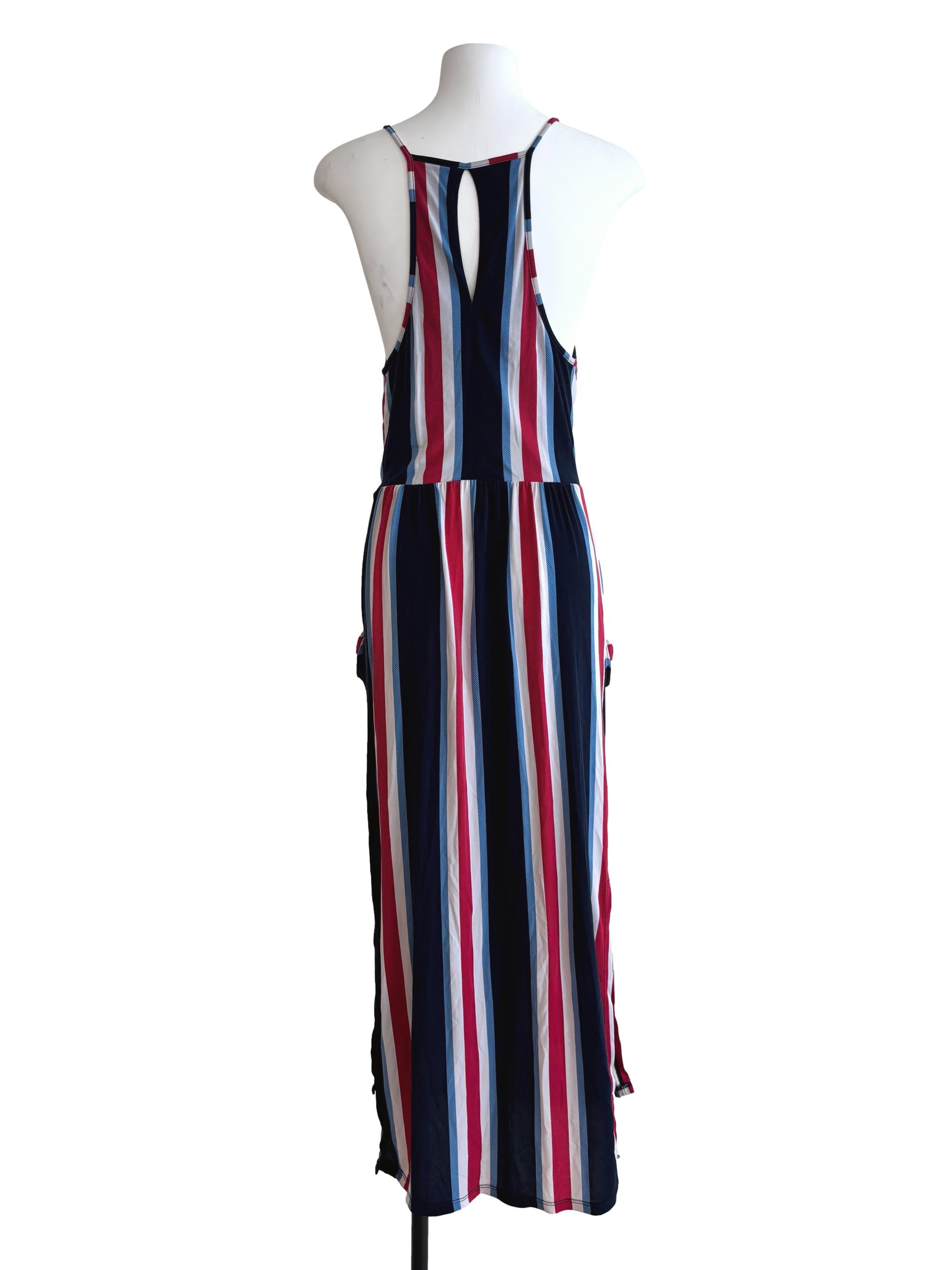 Midnight Blue Red Striped Kaftan Dress