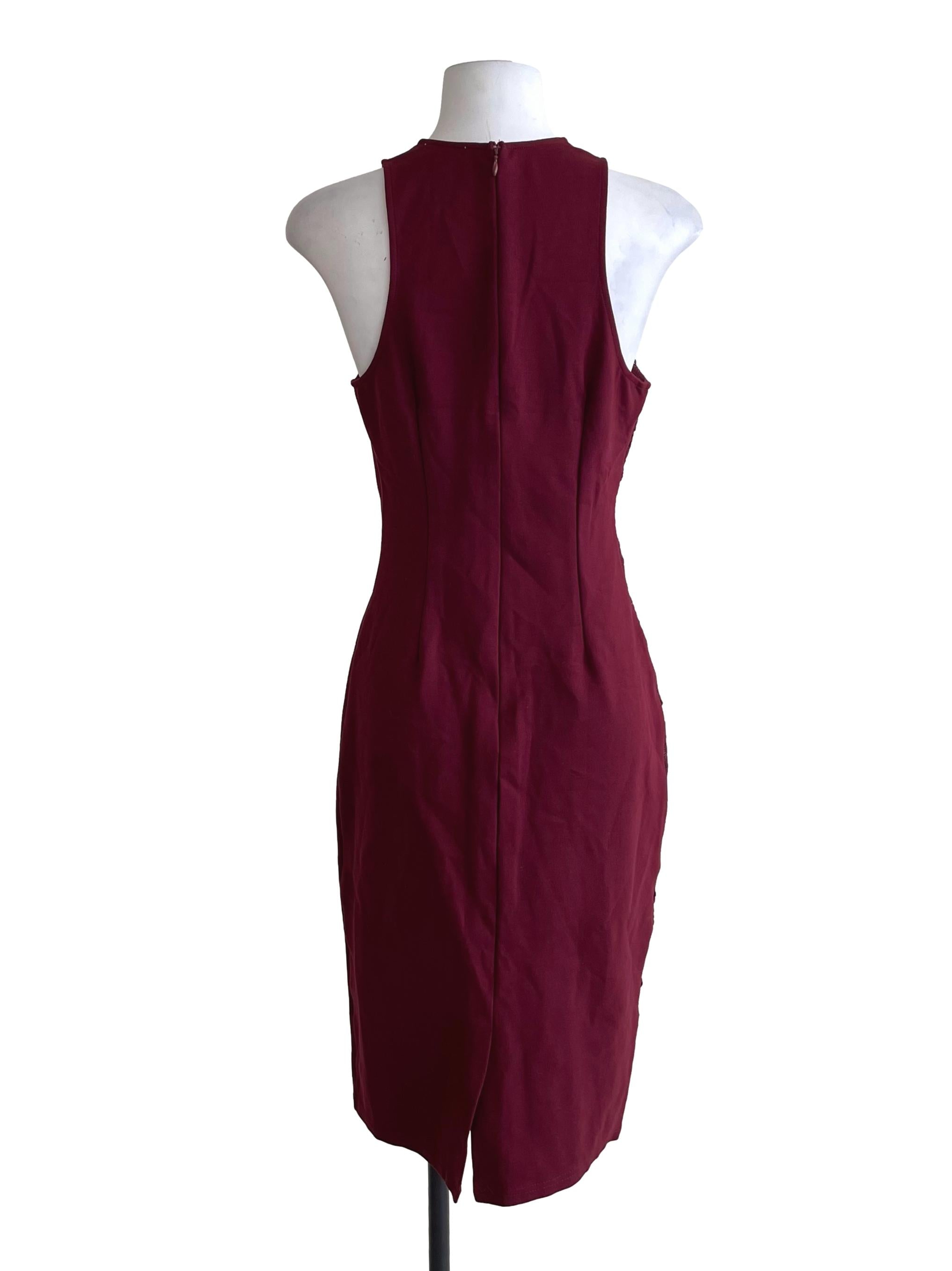 Wine Red Embroidery Panel Bodycon Dress LB