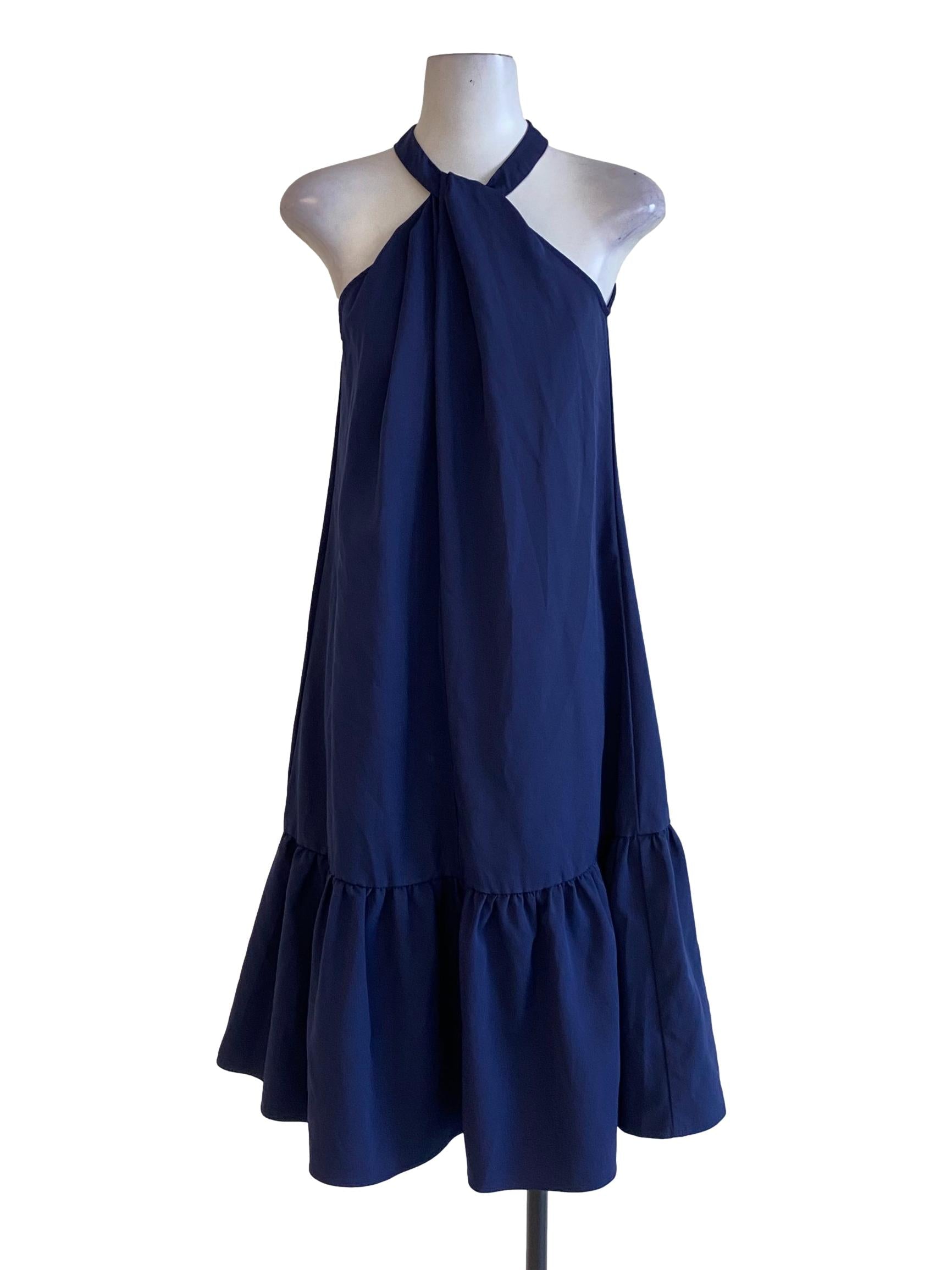Navy Blue Halter Drop Waist Cut Out Dress