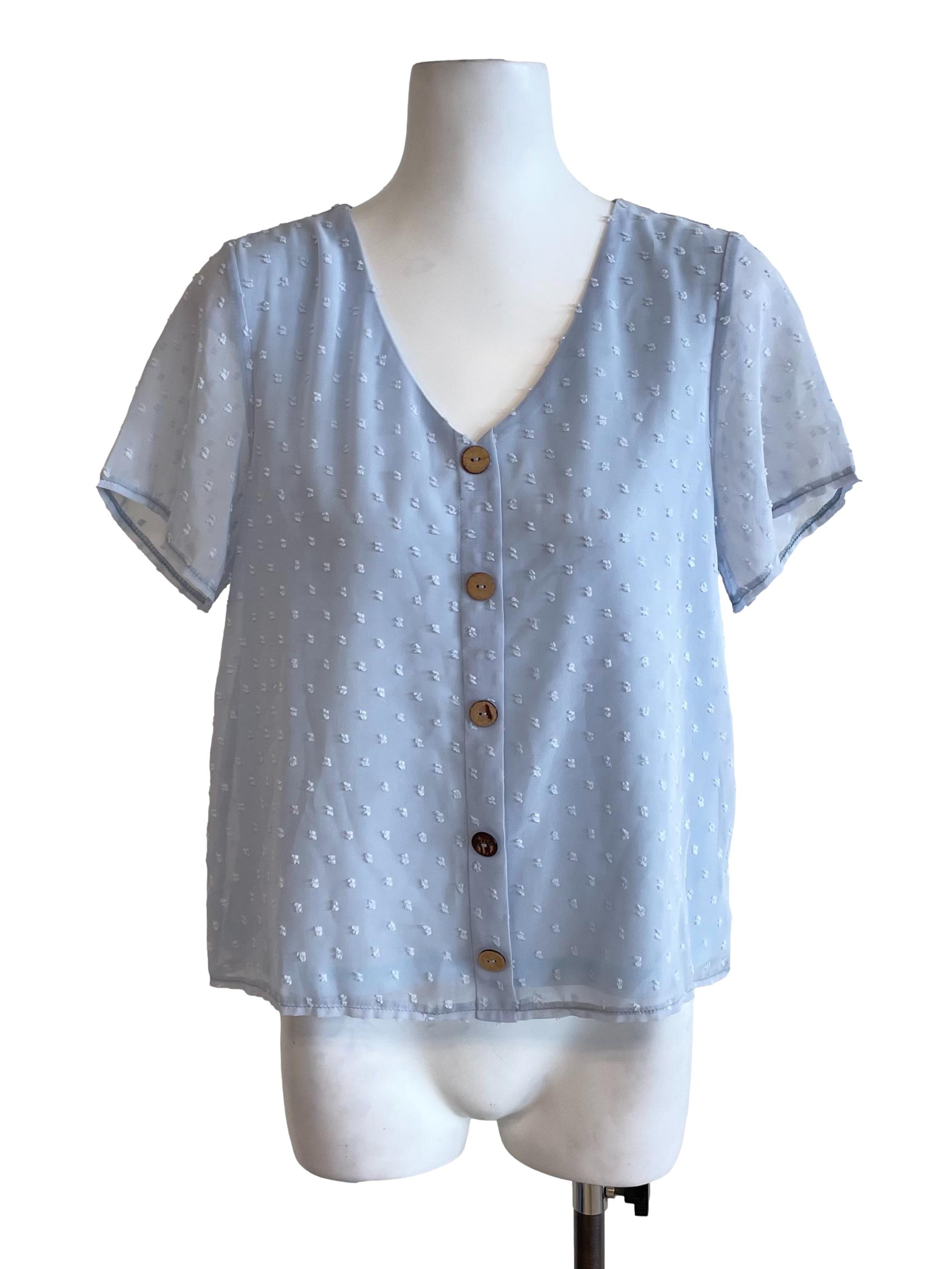 Baby Blue Button Chiffon Top