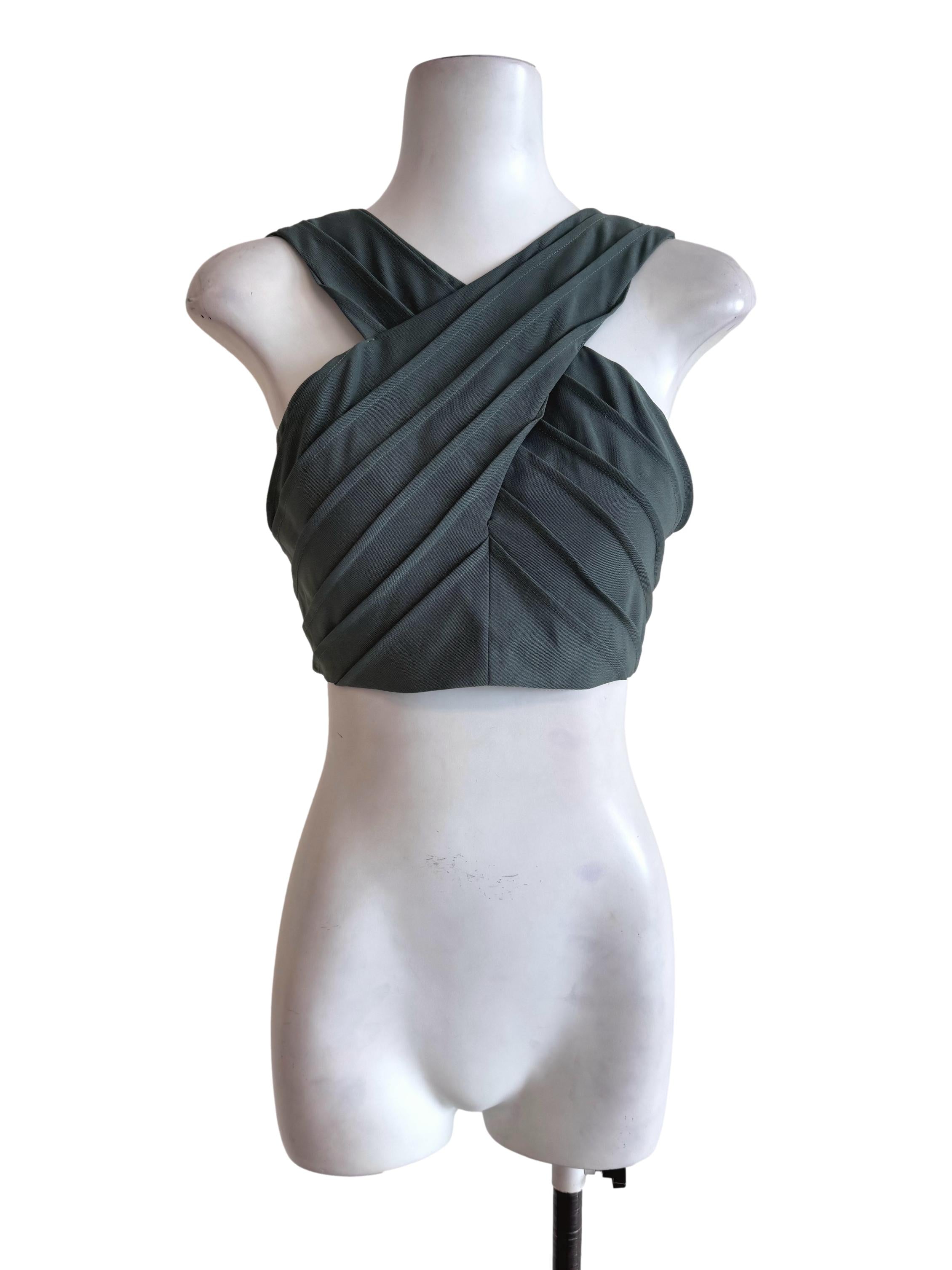 Dark Forest Green Cross-Strap Ribbed Crop Top