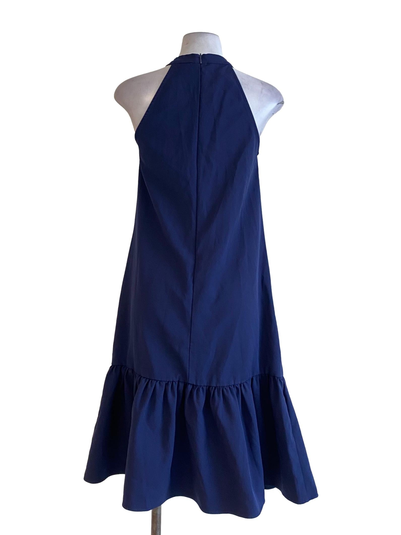 Navy Blue Halter Drop Waist Cut Out Dress