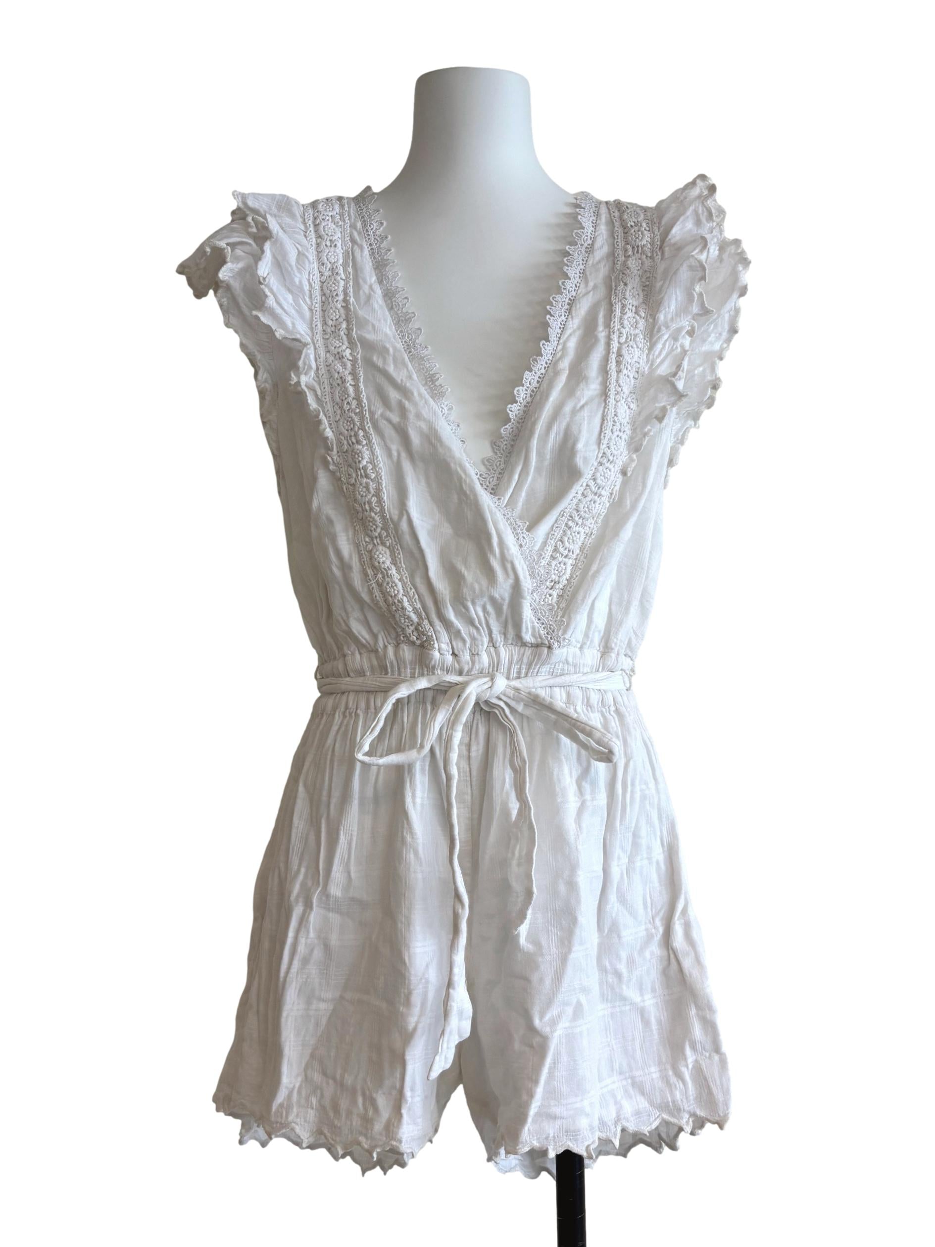 Powder White Cotton Ruffle Romper