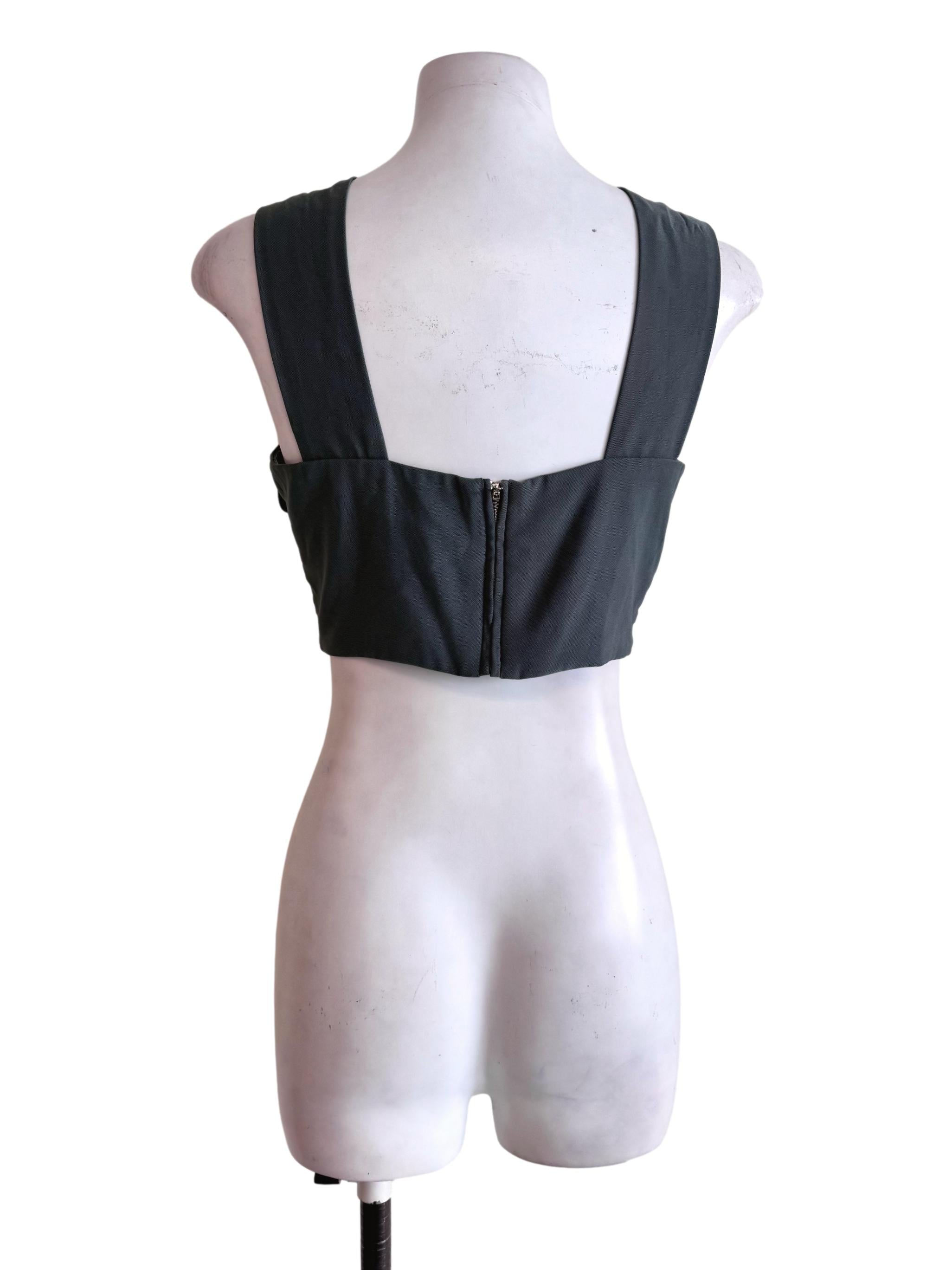 Dark Forest Green Cross-Strap Ribbed Crop Top