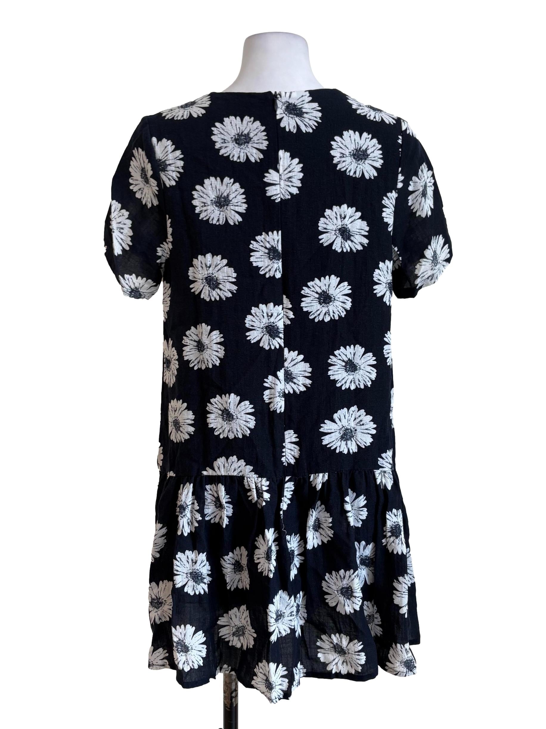 Denim Blue Daisy Print Ruffle Dress