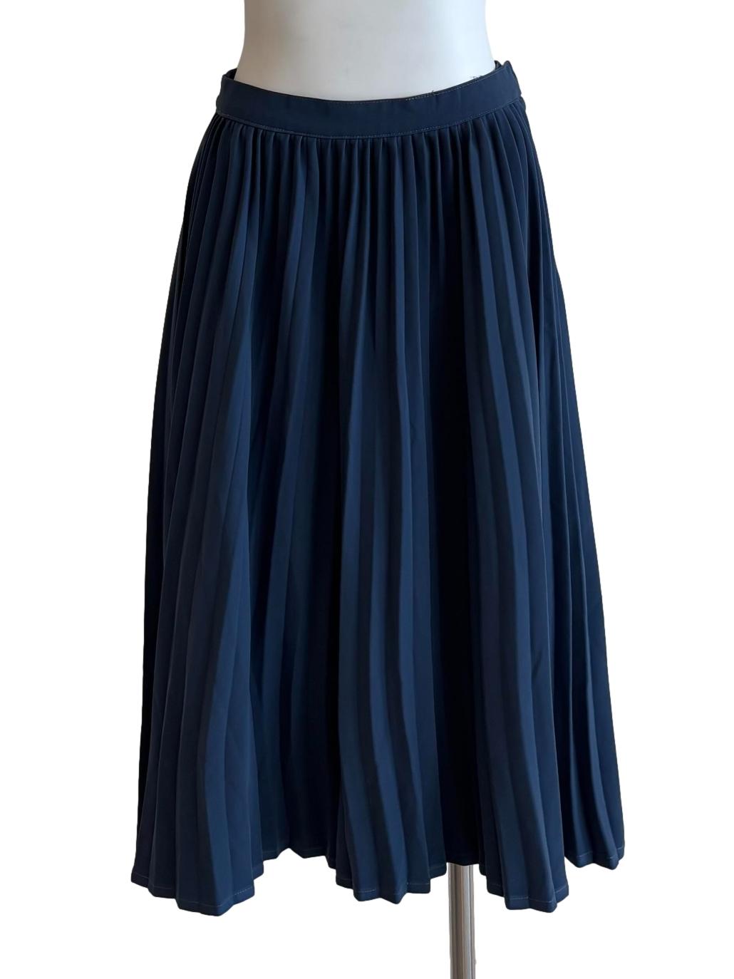 Lapis Blue Knee Length Pleated Skirt