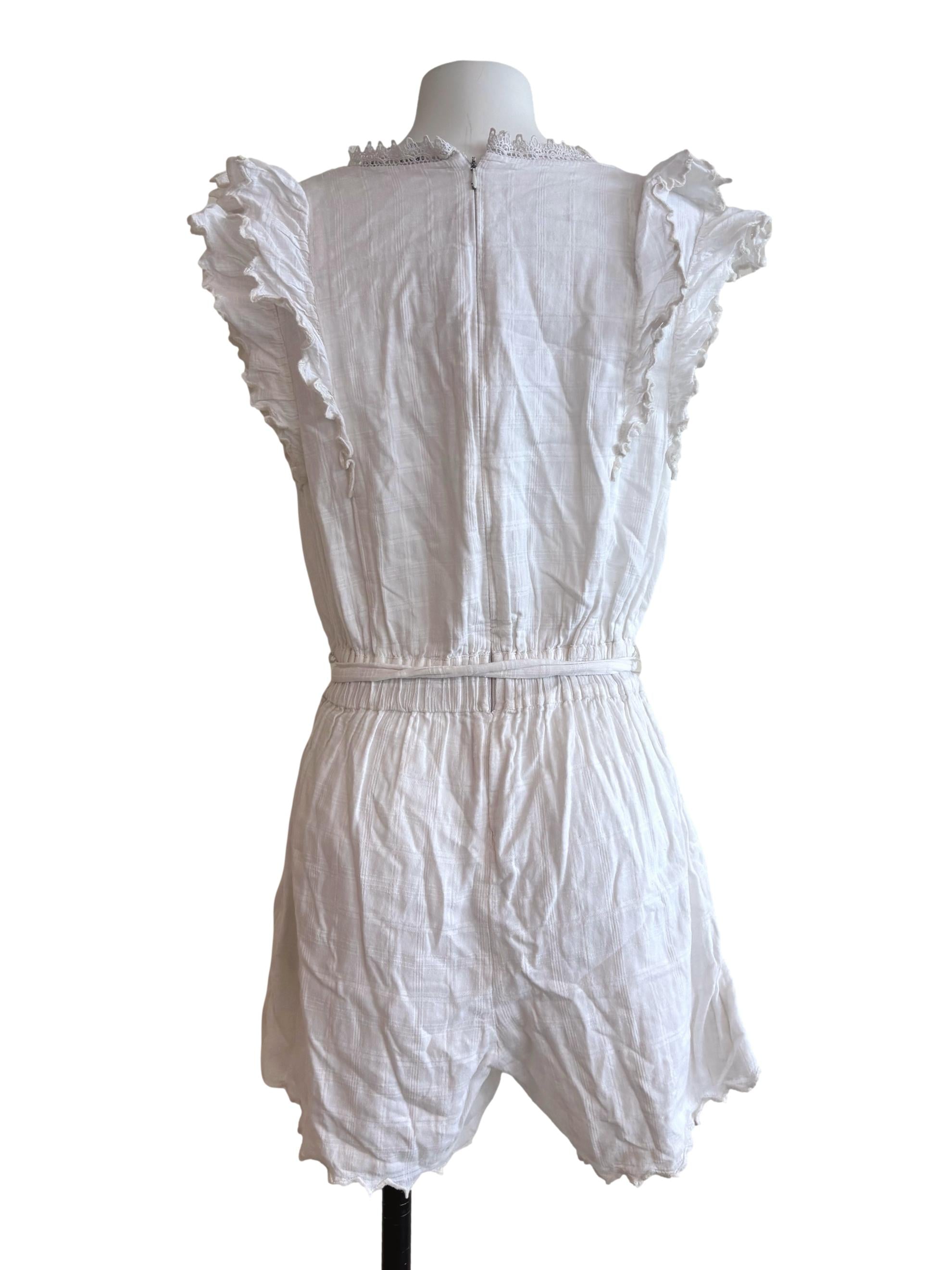 Powder White Cotton Ruffle Romper