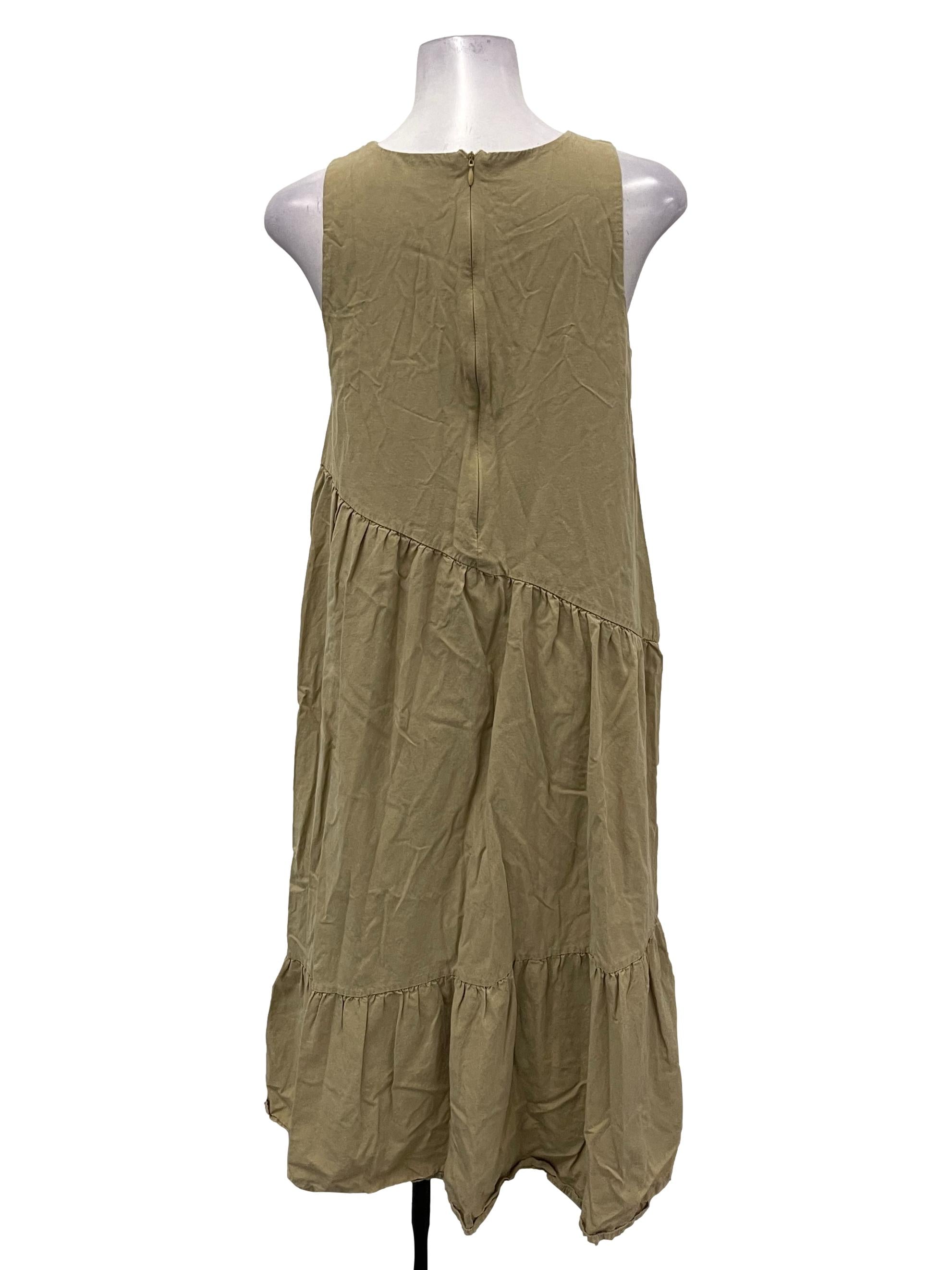 Khaki Brown Roundneck Sleeveless Midi Dress