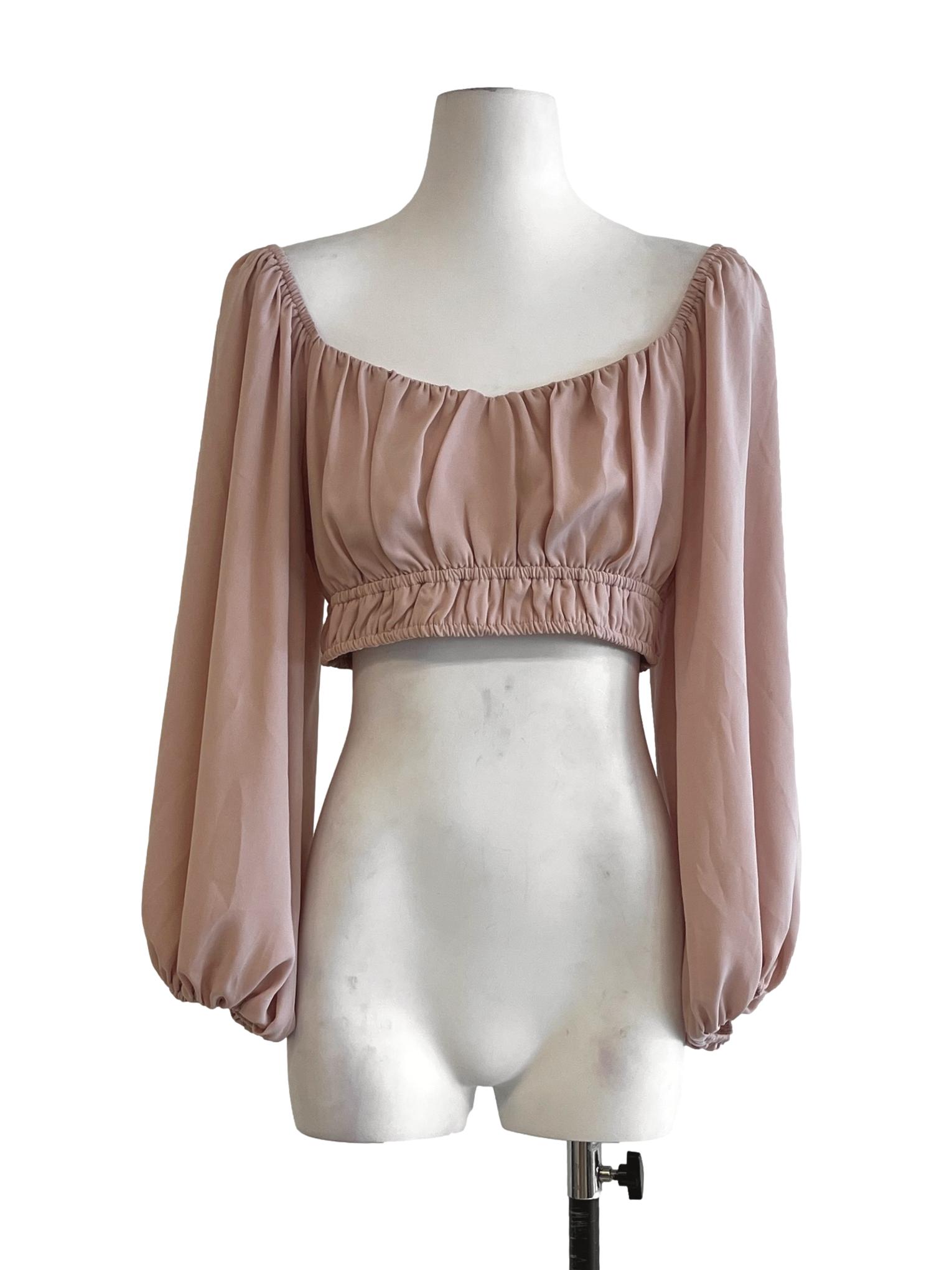 Salmon Pink Off-Shoulder Long-Sleeve Top