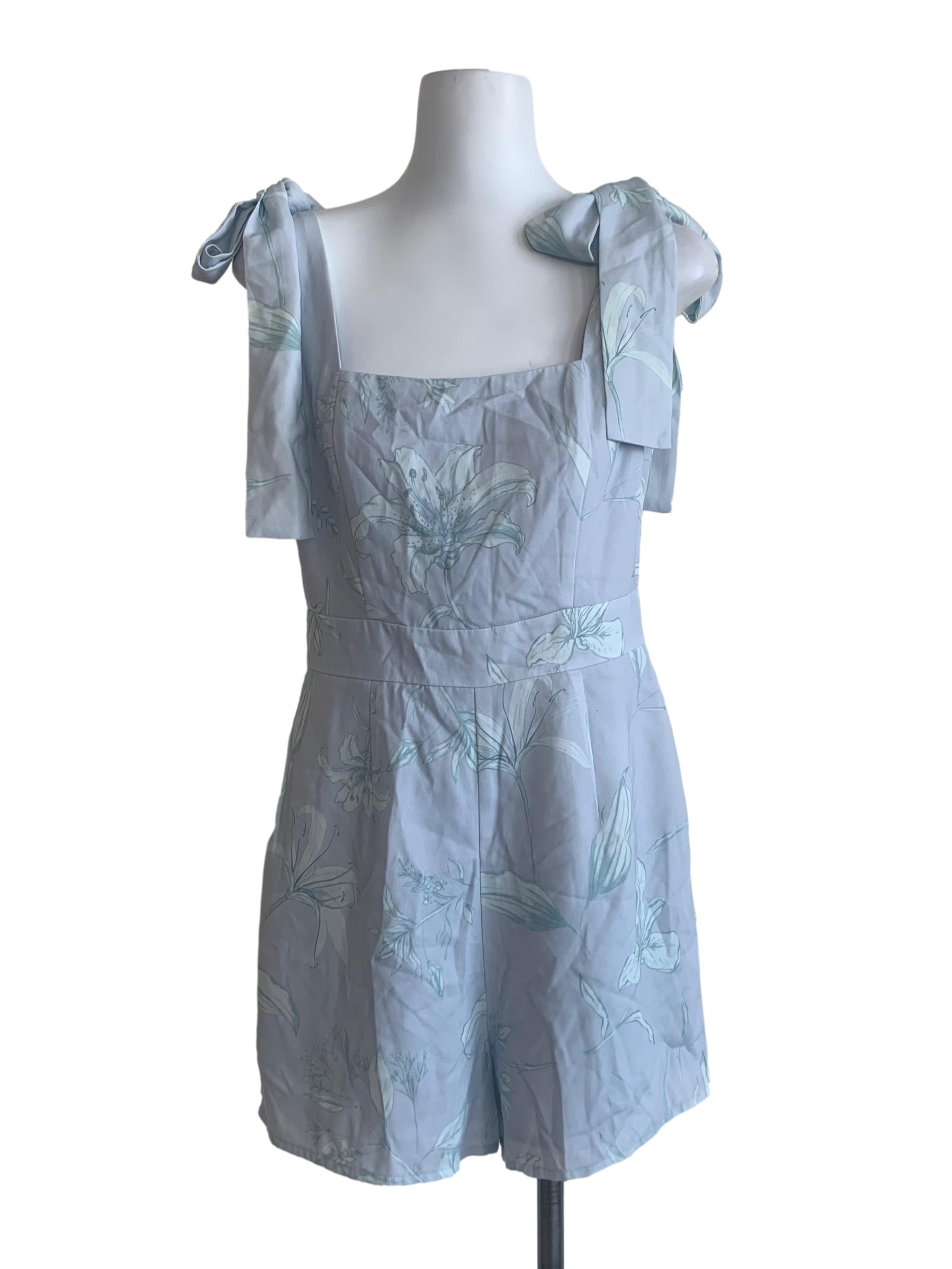 Light Blue Flower Pattern Romper