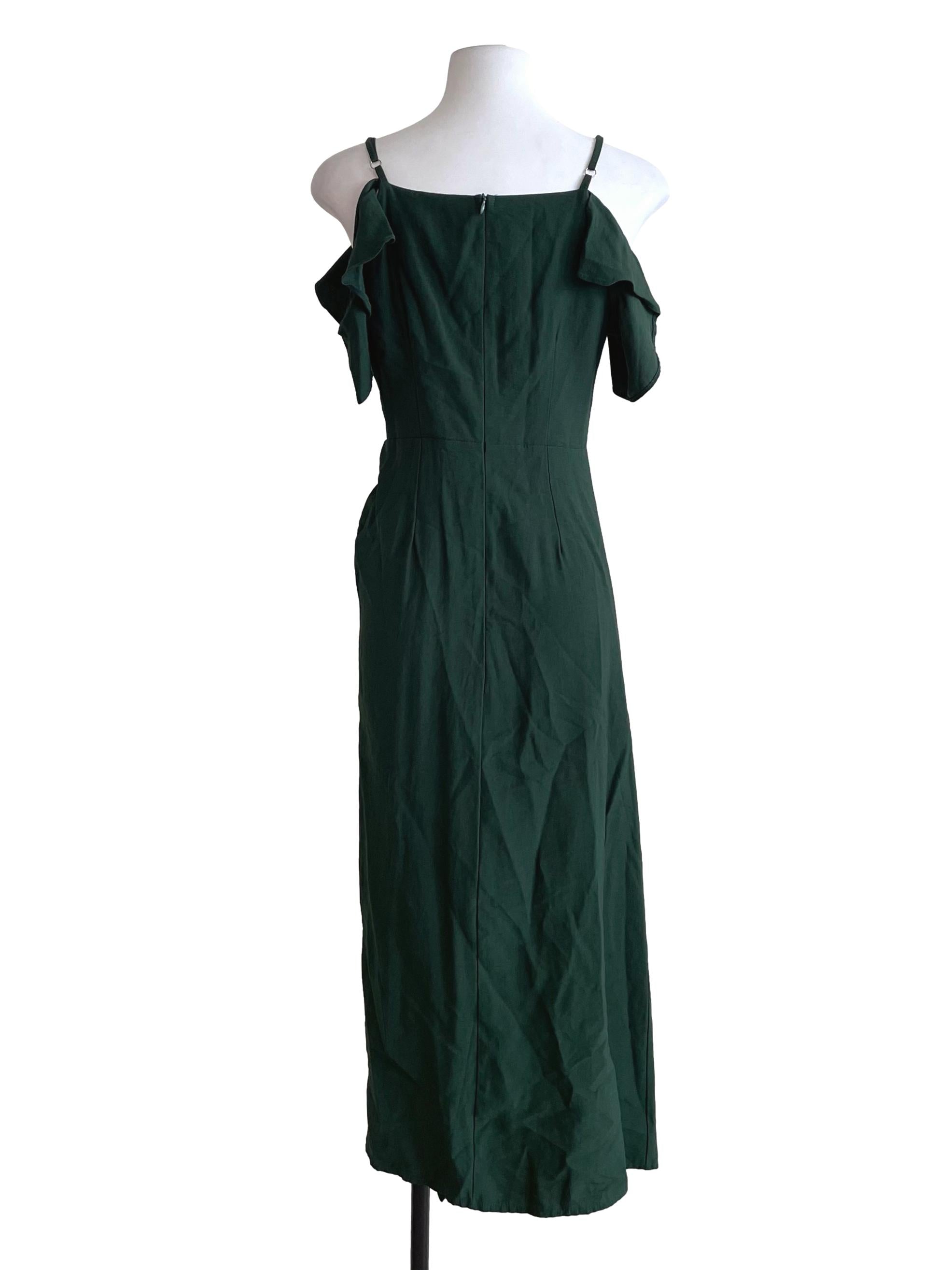 Basil Green Off Shoulder Ruched Slip Dress TEM