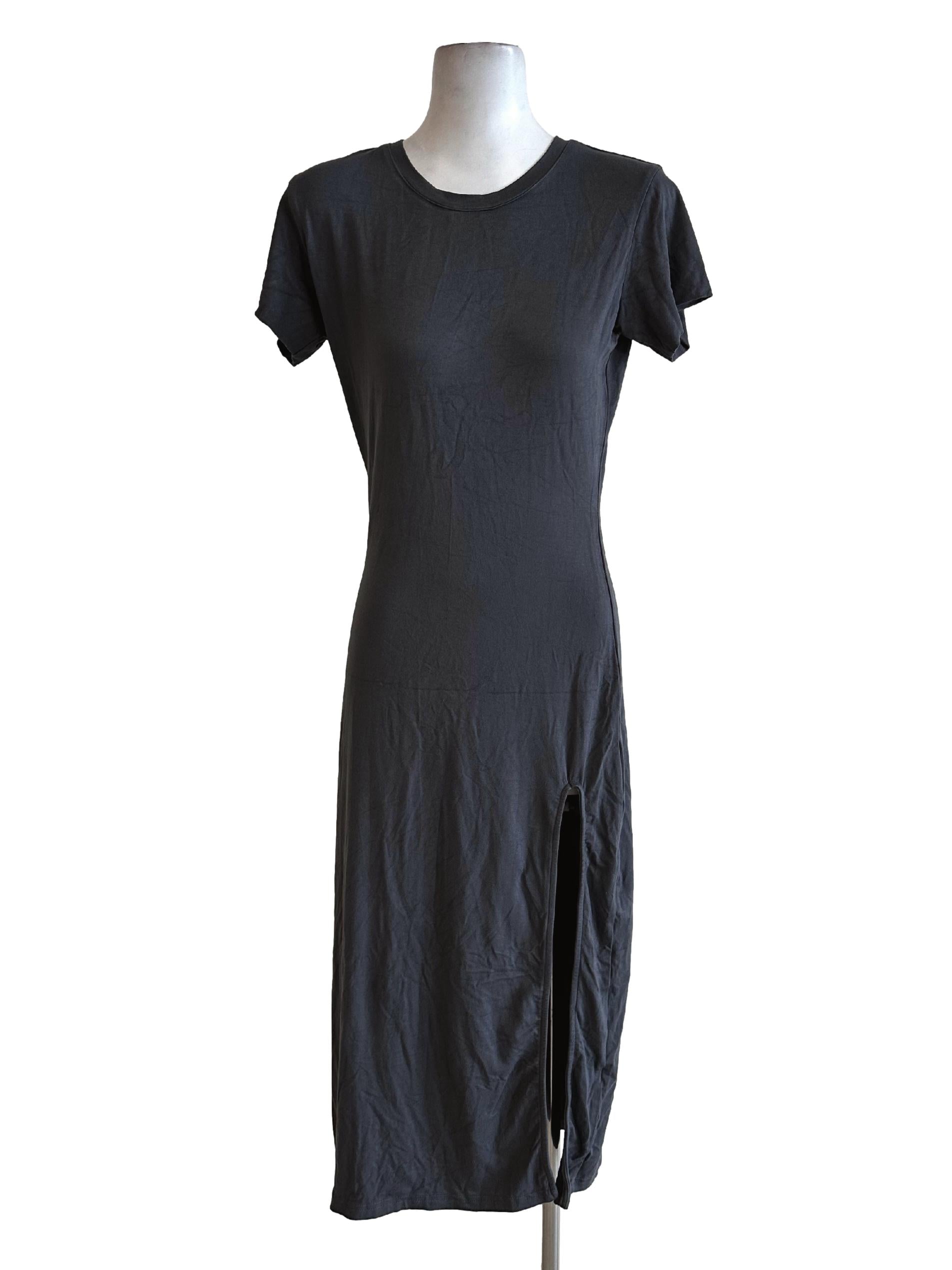 Smoke Grey Round Neck Slit Dress